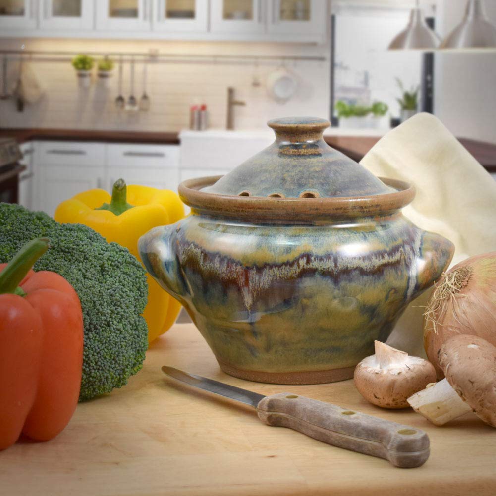 Tuscan Farmhouse Stoneware Microwave Vegetable Steamer – American Made Pottery for Healthy Cooking & Meal Prep