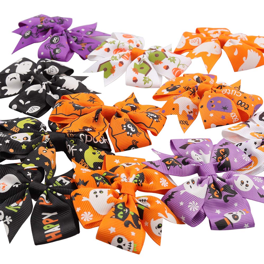 Rocutus 12-Piece Halloween Bow Knot Hair Clips Set - Grosgrain Ribbon Hair Bows for Girls, Women (Orange/Black) - Perfect for Halloween Costumes, Parties, School Events & Cosplay