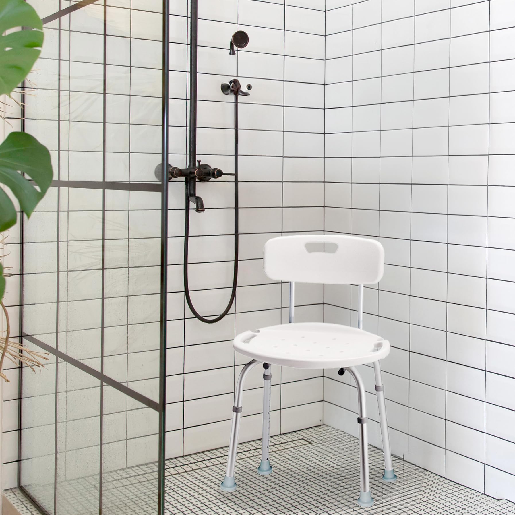 Carex Bath Chair with Back - Heavy Duty Shower Seat for Elderly, Handicap & Disabled Adults - 350lbs Weight Capacity - Easy Assembly White Shower Stool - Ideal for Bathroom Safety & Mobility Assistance