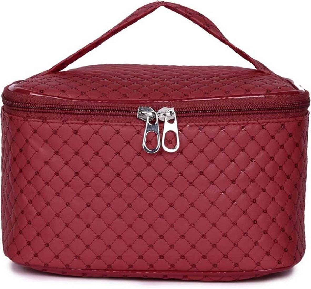 Women's PU Leather Cosmetic Bag - Waterproof Makeup Organizer Travel Toiletry Case (Red) - Perfect for Travel, Gym & Daily Makeup Storage