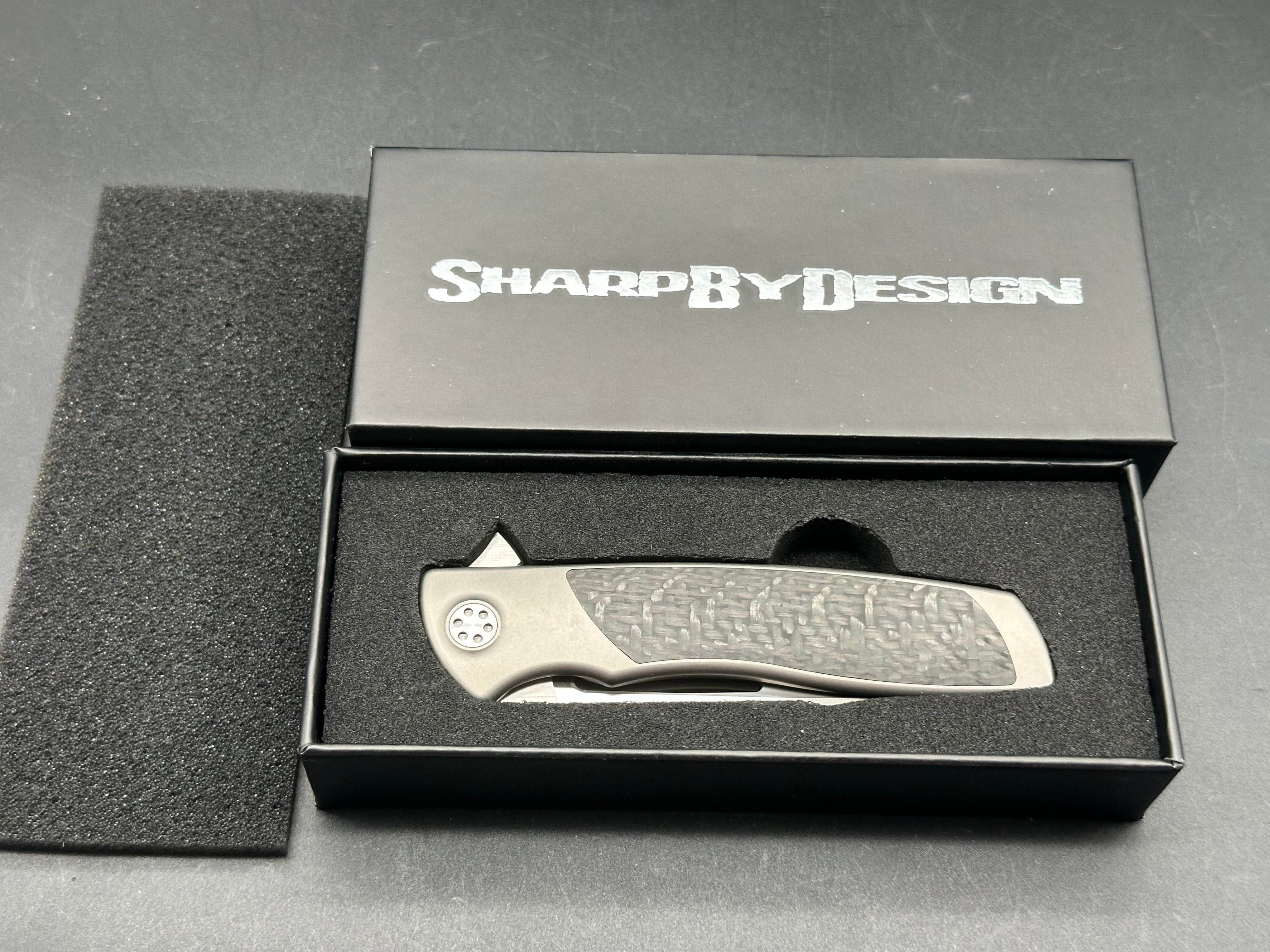 Sharp By Design Mini Evo Drop Point Folding Knife - Premium Carbon Fiber Blade - EDC Pocket Knife for Outdoor, Camping & Everyday Carry