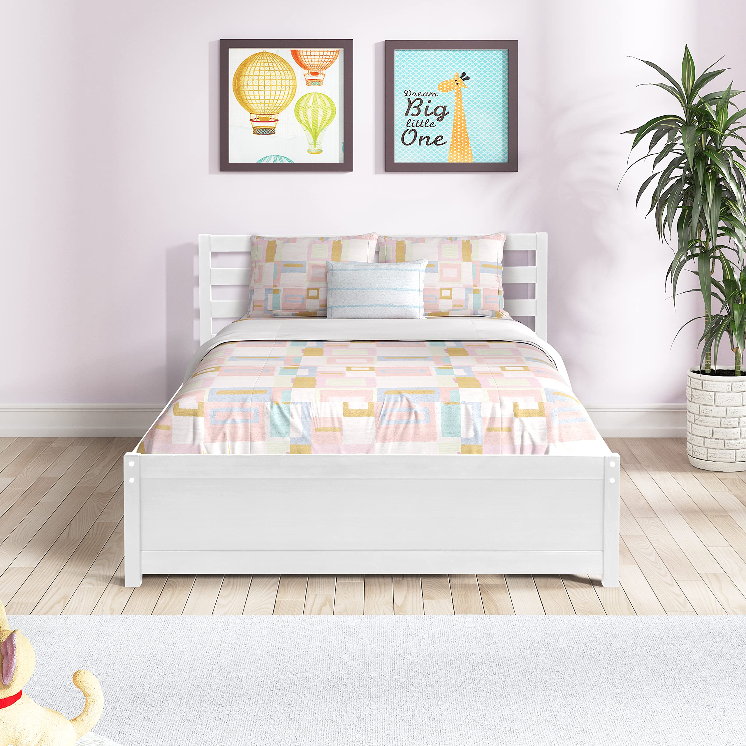 LZ LEISURE ZONE Full Size Bed Frame with 4 Storage Drawers - Sturdy Wood Platform Bed with Slat Support - White - Perfect for Small Bedrooms, Guest Rooms & Dorm Rooms