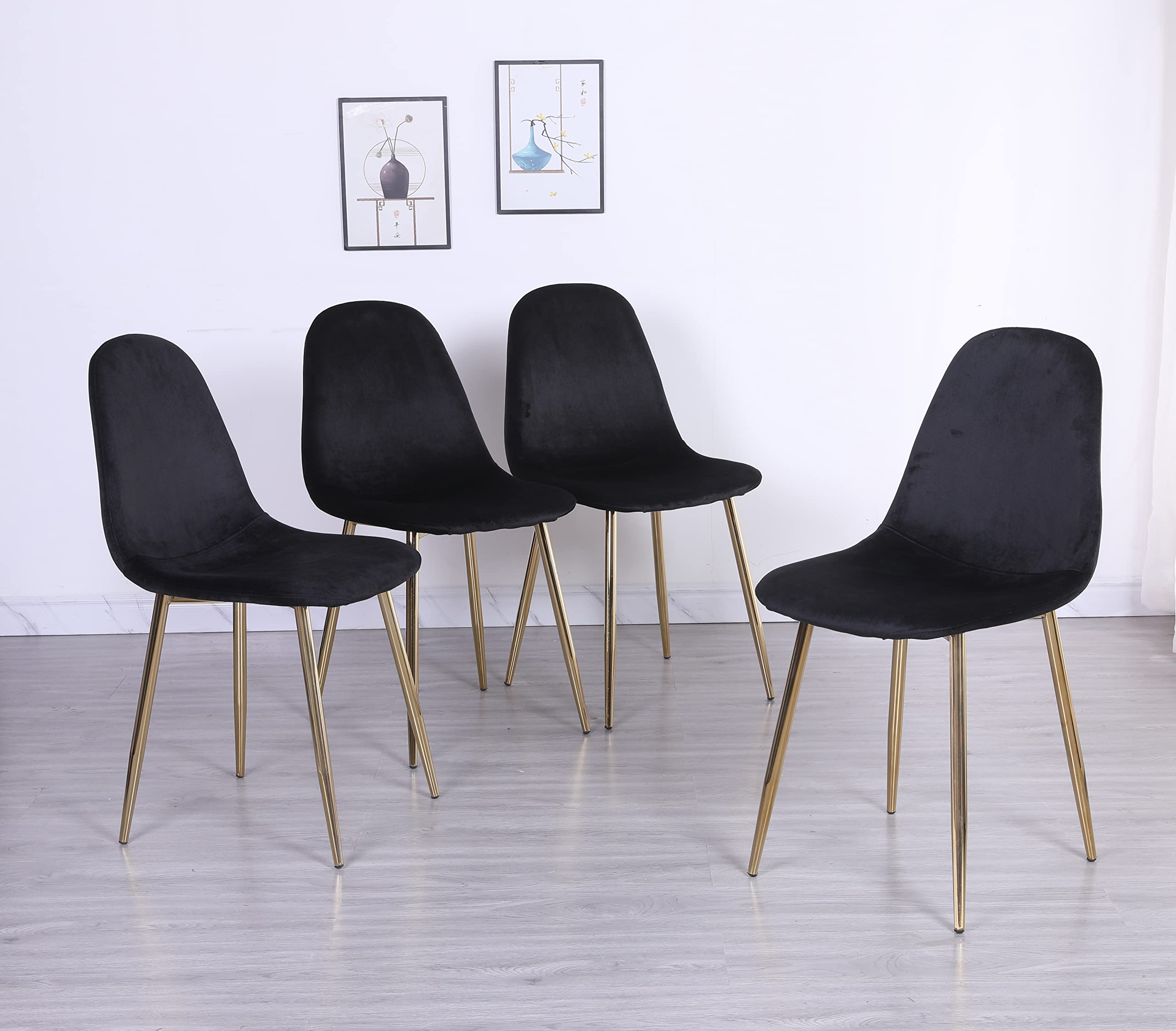 Set of 4 Black Velvet Dining Chairs with Gold Chrome Legs - 18