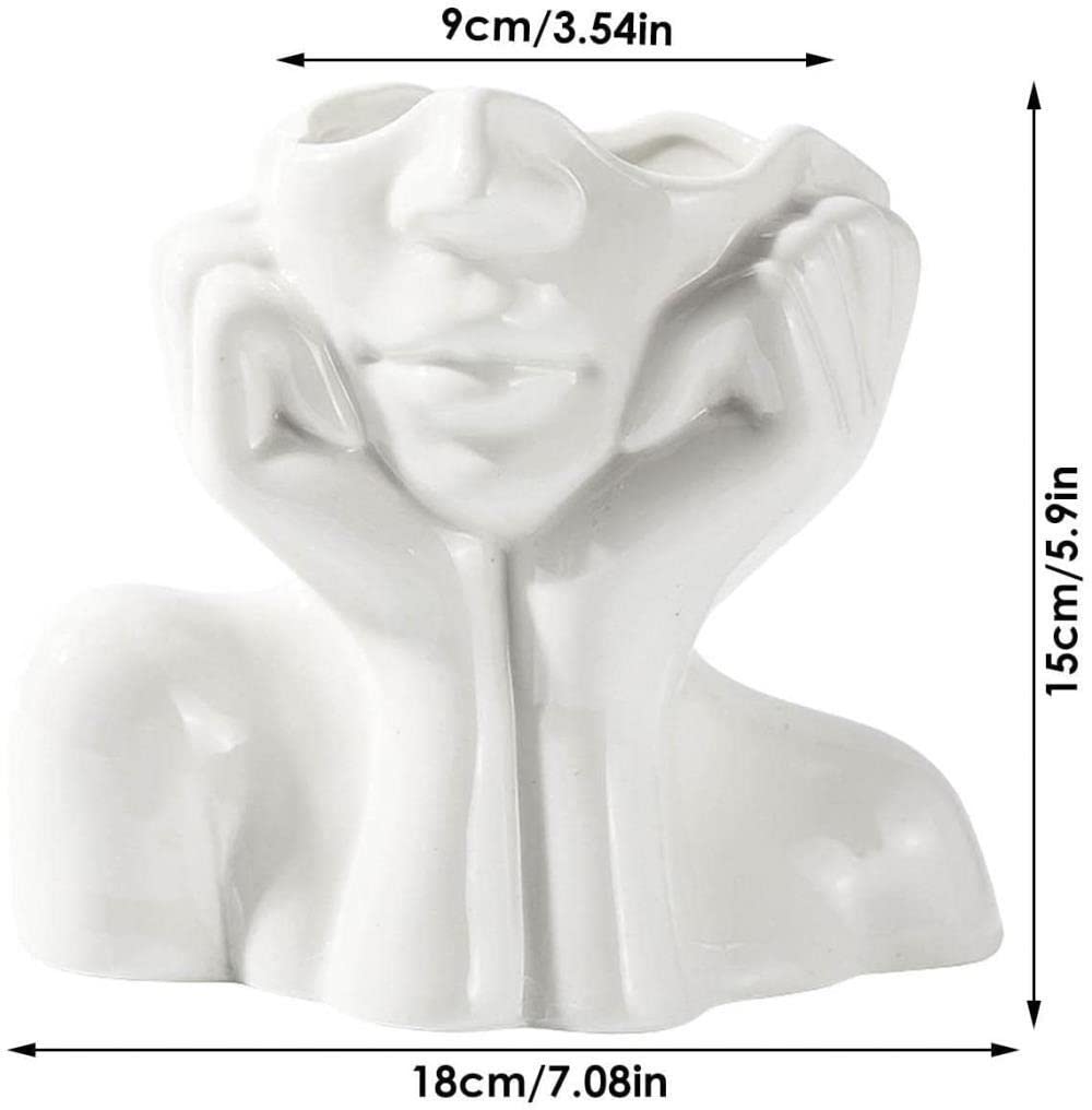 Ceramic Face Sculpture Vase - Handcrafted Art Decor for Tabletop Flower Arrangement | Modern Home & Office Decoration | Perfect for Living Room, Bedroom, and Gift Giving