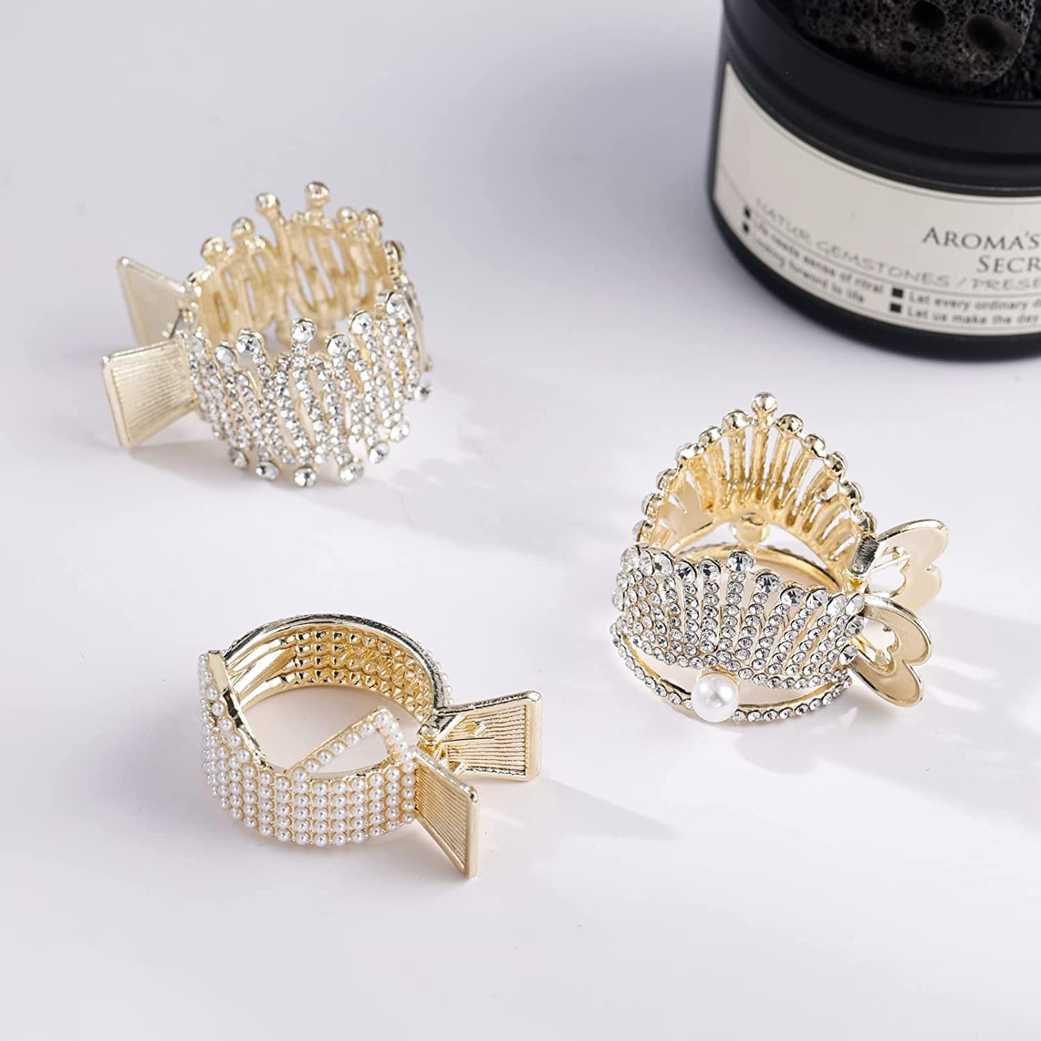 INHEAVEN Non-Slip Pearl & Rhinestone Hair Clips - 2 Styles (High Ponytail & Banana Pins) for Women, Glittering Crystal Alligator Clips for Party, Wedding & Everyday Hair Accessories