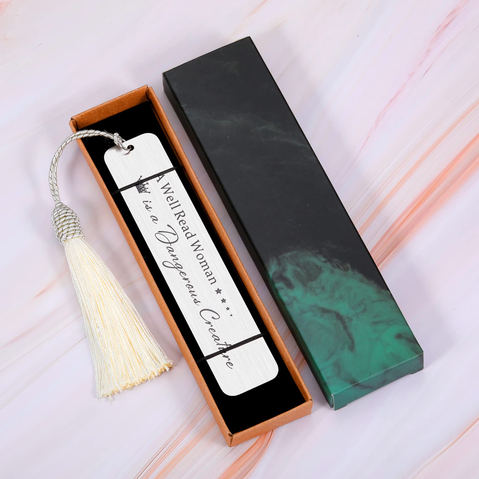 Beautiful Bookmark for Women - Unique Gifts for Book Lovers, Birthday, Christmas - Perfect for Female Friends, Teen Girls, Boss Lady & Teachers - 'A Well Read Woman is A Dangerous Creature' Quote - Great as Stocking Stuffers & Reading Accessories - Ideal for Book Clubs, Libraries & Cozy Reading Nooks