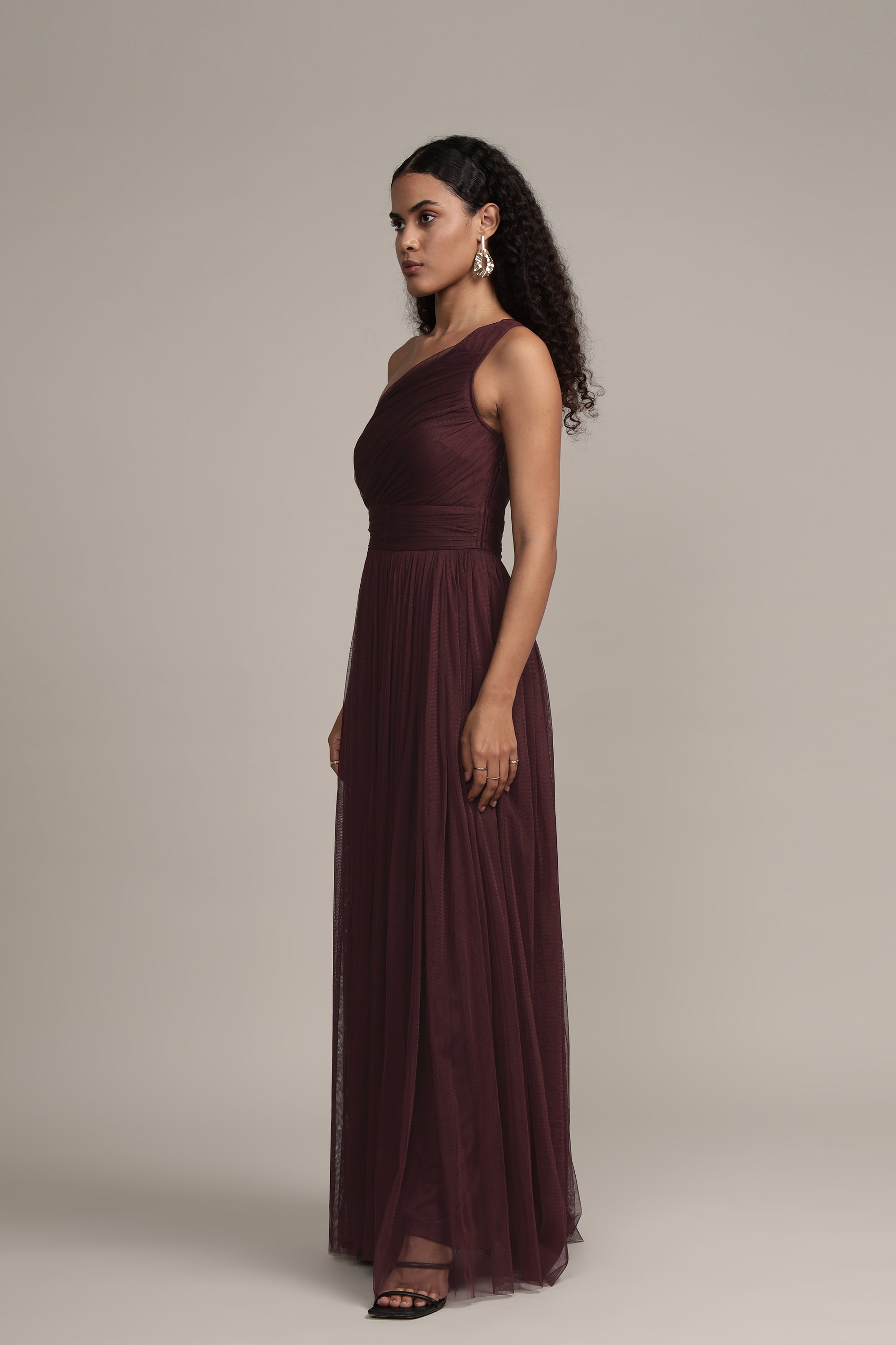 Elegant One Shoulder Maxi Dress in Plum - Perfect for Evening Parties, Weddings & Special Occasions