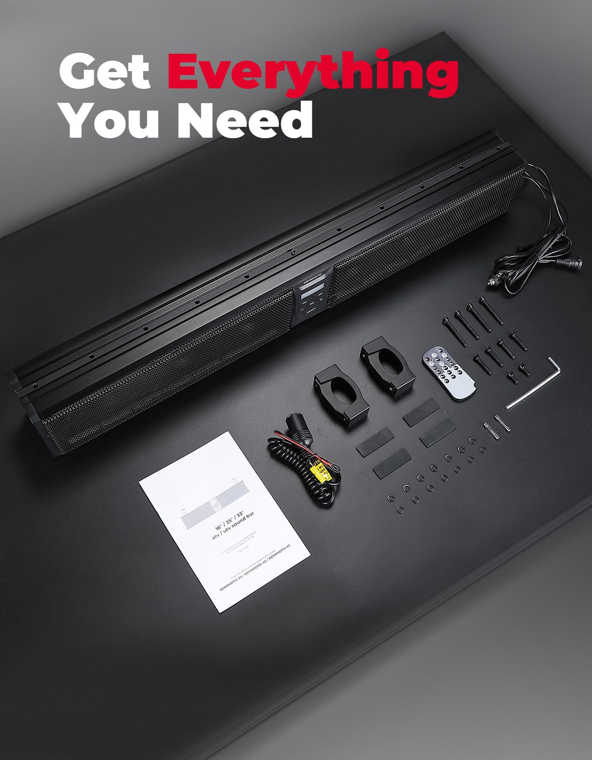 KEMIMOTO 33 Inch 8 Speaker UTV Sound Bar - Waterproof Bluetooth Sound System with Multicolor LED Lights, Heavy-Duty Aluminum Housing for SXS, Golf Cart, Marine Boat - Fits 1.75''-2.25'' Roll Bars | Perfect for Off-Road Adventures, Beach Parties & Outdoor Entertainment