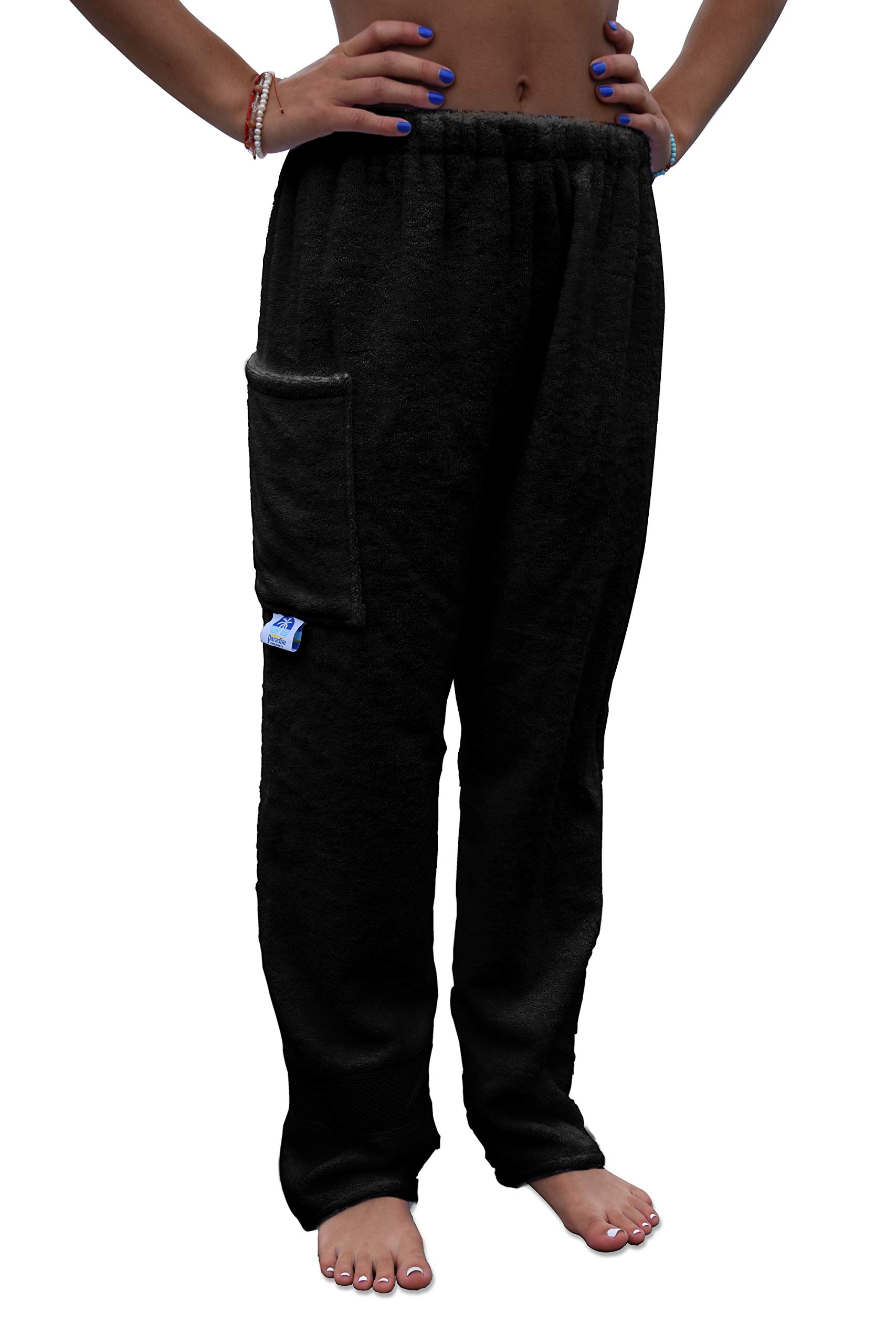 Co. Cotton Terry Towel Pants for Swimmers - Soft Beach Cover Up & Resort Wear - Quick Dry Swimwear for Men & Women - Perfect for Poolside, Beach Vacation and Spa Relaxation - Black