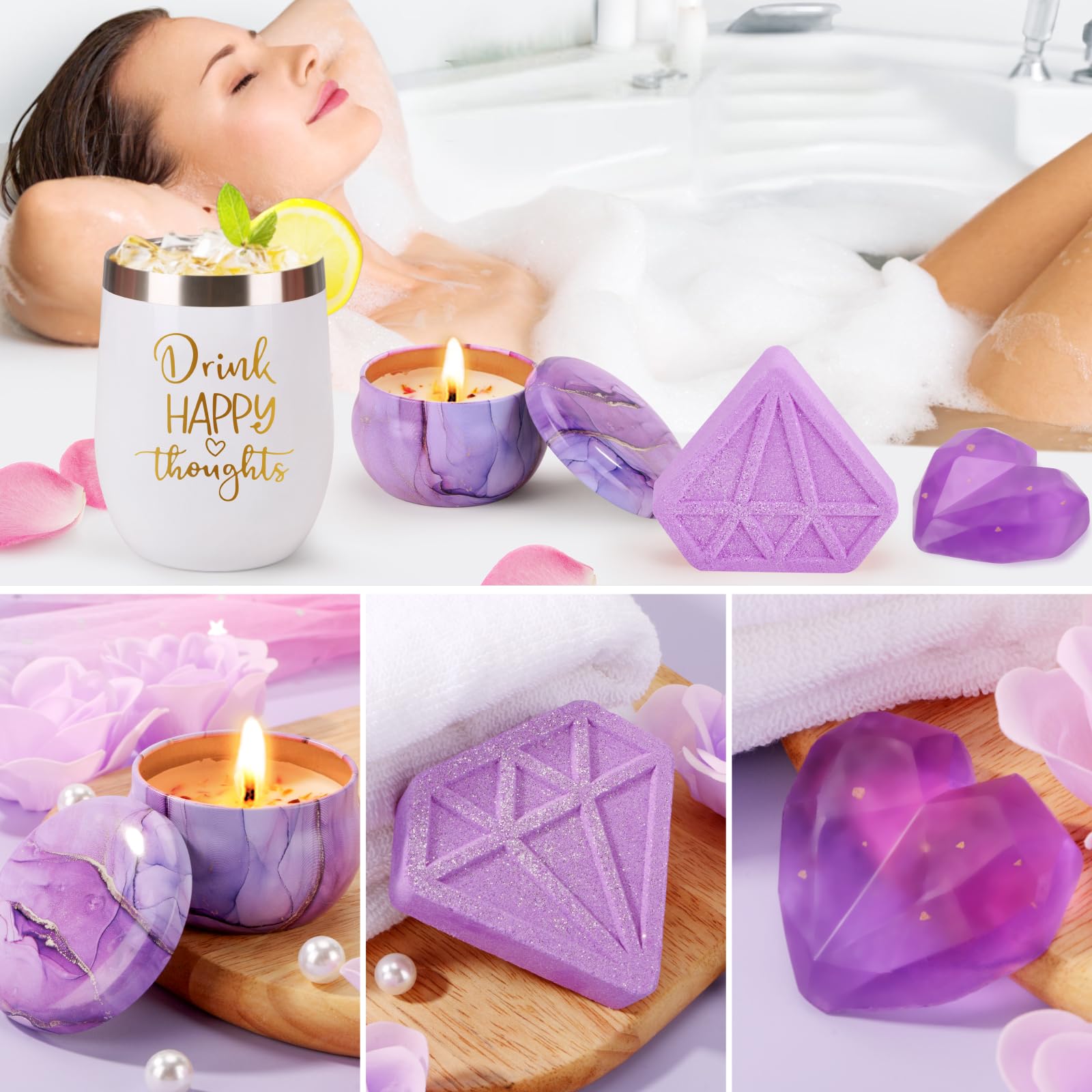 Relaxing Purple Spa Gift Set for Women - Self Care Birthday Gifts, Get Well Soon Care Package, Unique Mother's Day Present for Mom, Wife, Sister, Grandma & Girlfriend | Perfect for Home Spa Nights, Stress Relief & Pampering Gifts