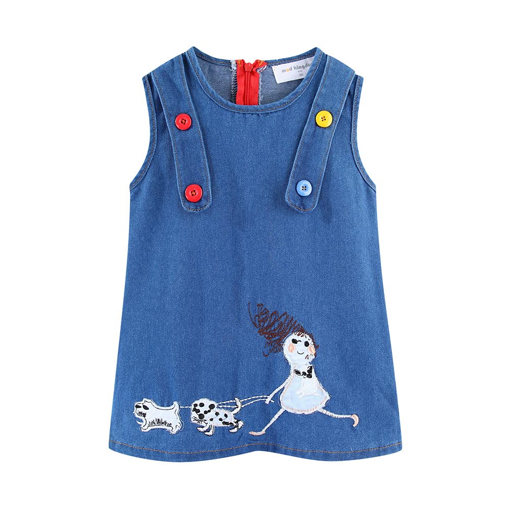 Mud Kingdom Girls Denim Sundress - Cute Embroidered Jumper Dress for Toddlers & Kids | Sleeveless Casual Summer Outfit for Beach, Park & Playdates