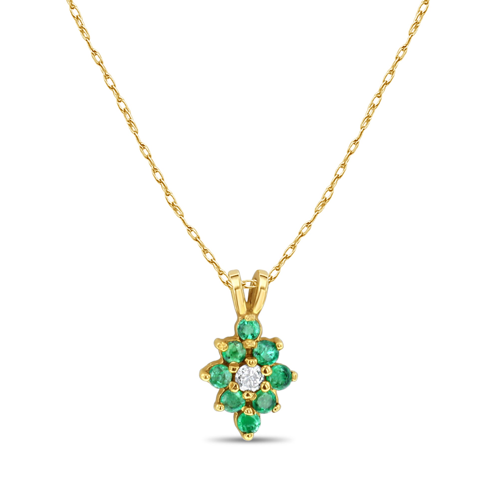 Emerald & Diamond Grape Cluster Necklace .58cttw 14k Yellow Gold - Elegant Jewelry for Women, Perfect for Weddings, Parties & Special Occasions