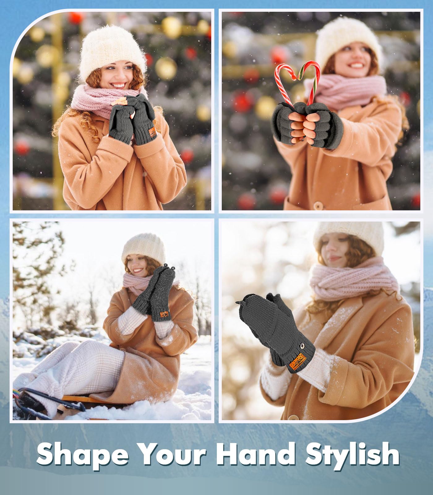 Winter Fingerless Gloves for Men & Women - Warm Wool Knit Mittens with Flip Top, Half Finger Gloves for Cold Weather | Perfect for Typing, Driving & Outdoor Activities
