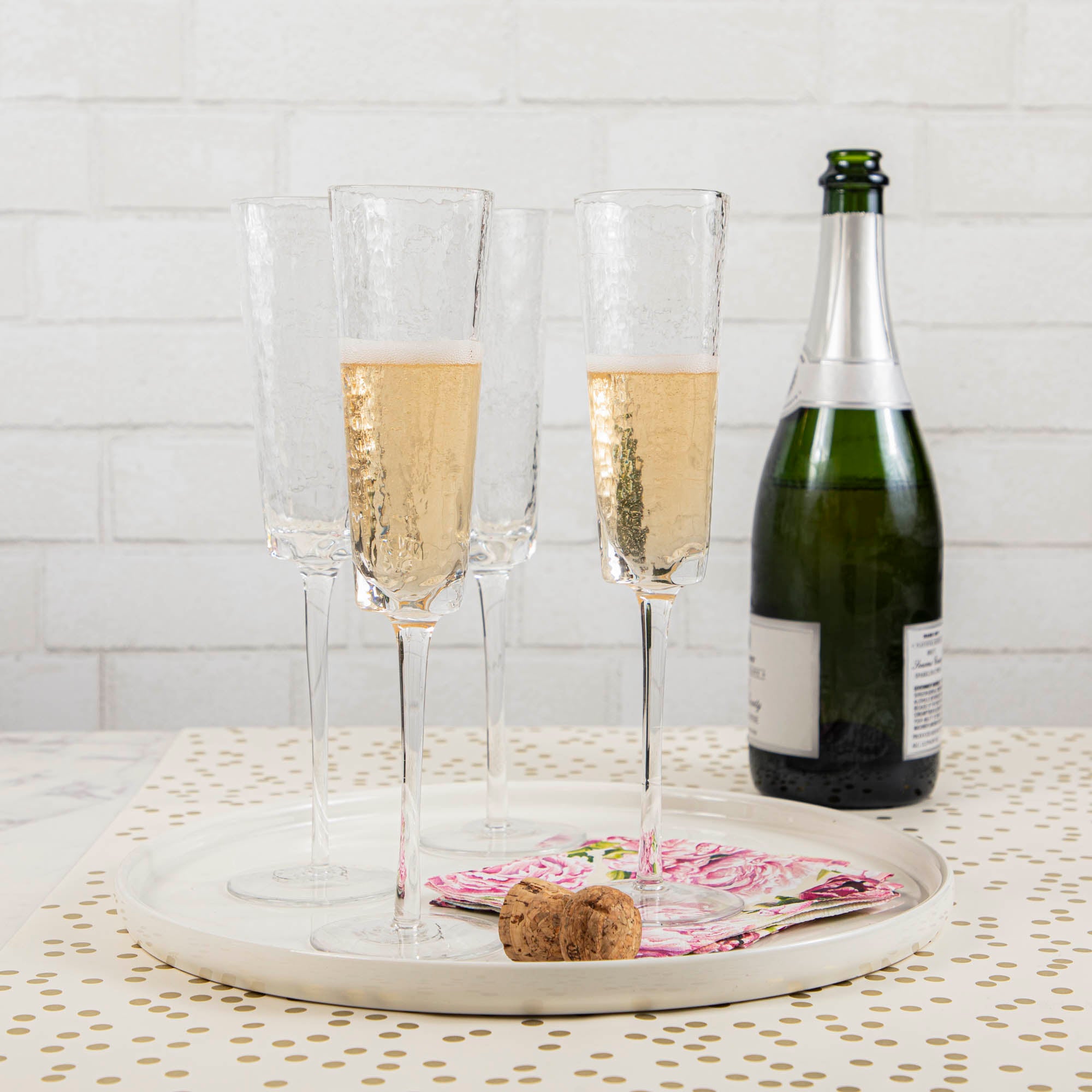 Elegant Hammered Glass Champagne Flutes Set of 4 - Perfect for Weddings, Anniversaries & Romantic Celebrations - Dishwasher Safe Crystal Stemware
