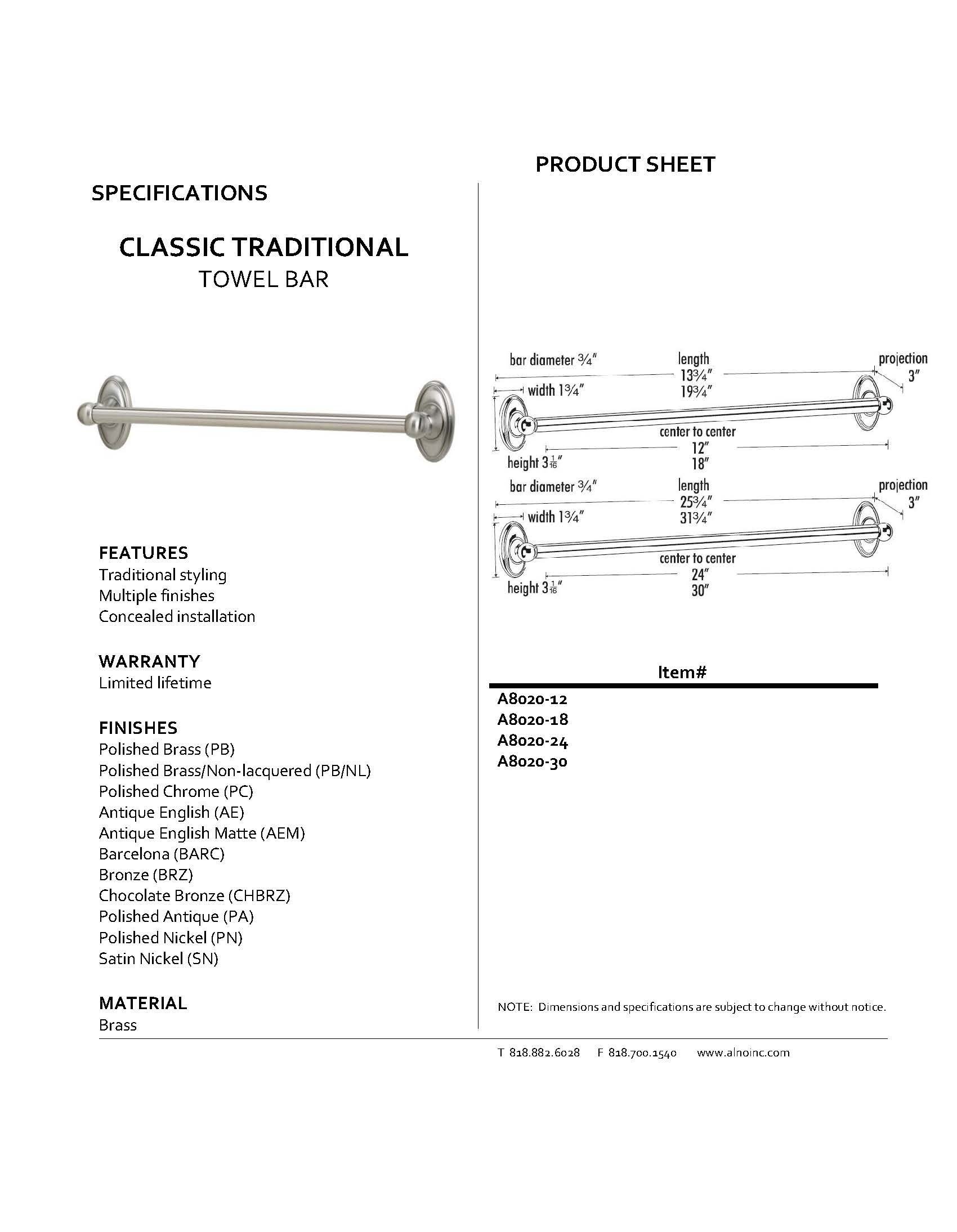 Classic Traditional Towel Bars 18 Inch - Polished Nickel Finish for Bathroom & Shower - A8020-18-PN - Durable & Stylish Bath Accessories for Home Decor