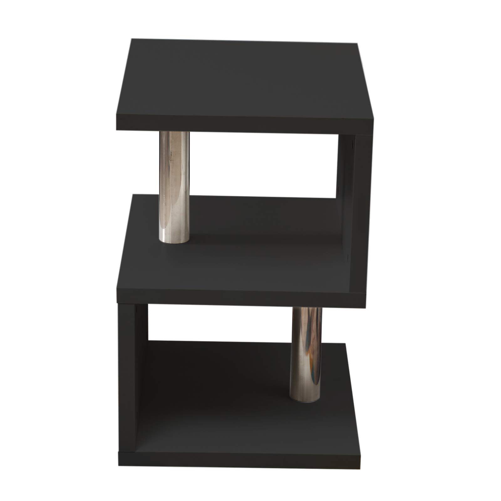 3-Tier S-Shaped LED Side Table - High Gloss Nightstand with Storage Shelves for Bedroom, Living Room | Modern End Table, Sofa Table & Coffee Table (Black) - Perfect for Small Spaces, Apartment Decor & Bedside Lighting