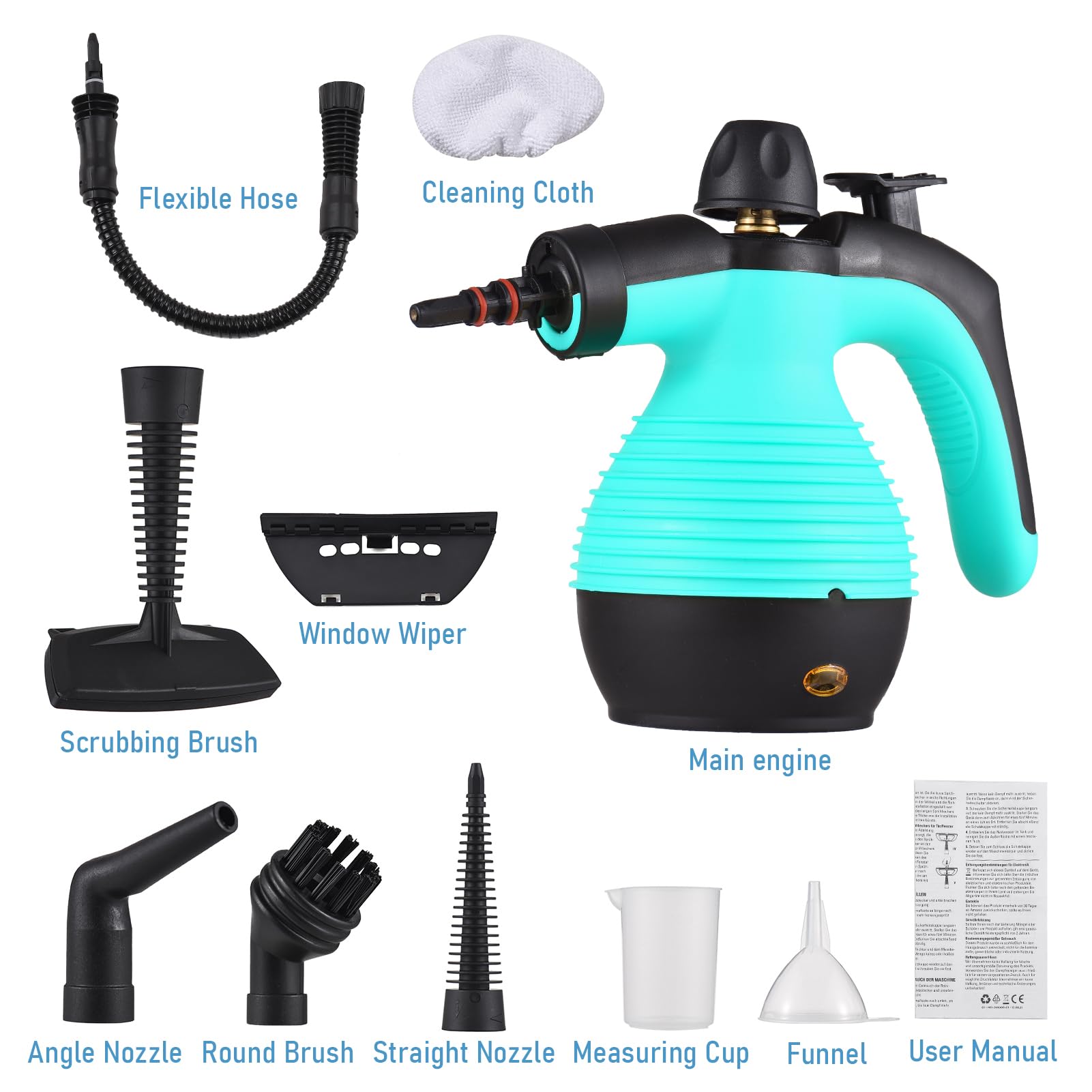 1050W Handheld Steam Cleaner with 9 Accessories - Multi-Surface Pressurized Portable Steamer for Home, Kitchen, Bathroom & Car Cleaning - Safety Lock Design - Perfect for Removing Stubborn Stains, Sanitizing Surfaces & Deep Cleaning Grout
