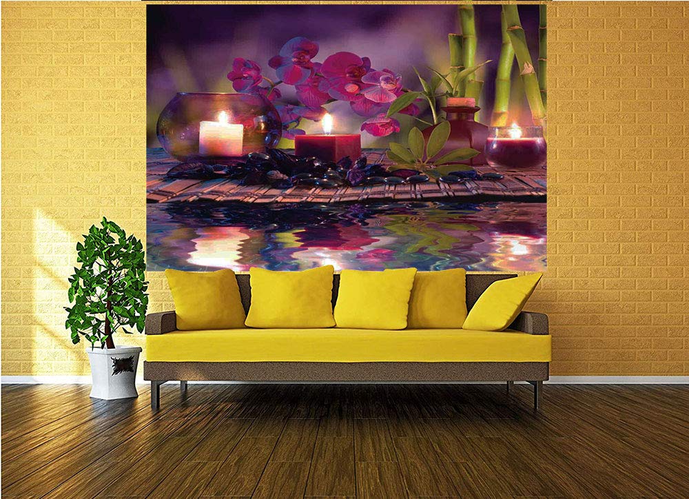 116x83 Inches Self-Adhesive Wallpaper Mural - Violet Oil Painting of Orchids, Bamboo & Natural Leaves | Peel & Stick Removable Wall Decor for Home, Office & Bedroom | Perfect for Accent Walls & Room Makeovers