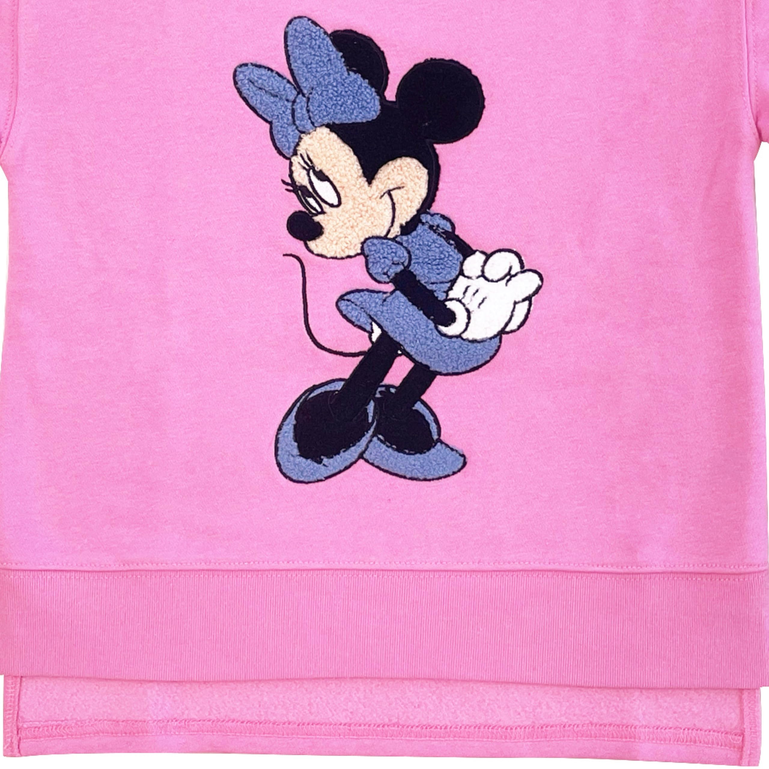 Mickey & Minnie Mouse Girls' Sweatshirt - Jumbo Print, Chenille Patch & Embroidery Pullover - Sizes 4-16 - Perfect for Disney Themed Parties, School Spirit Days & Cozy Winter Outfits