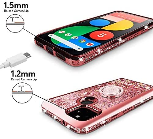 Google Pixel 4a 5G Case - Rose Gold Holographic Glitter Phone Cover with Liquid Sparkle Effect | Protective Slim Fit Shockproof Case for Everyday Use & Travel
