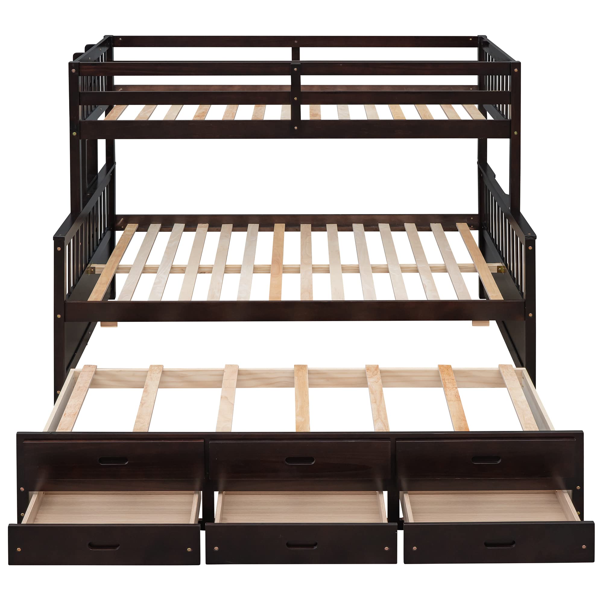 Harper & Bright Twin Over Full Bunk Bed with Trundle & Drawers - Convertible Wood Bed Frame for Kids & Teens - Space-Saving for Small Bedrooms