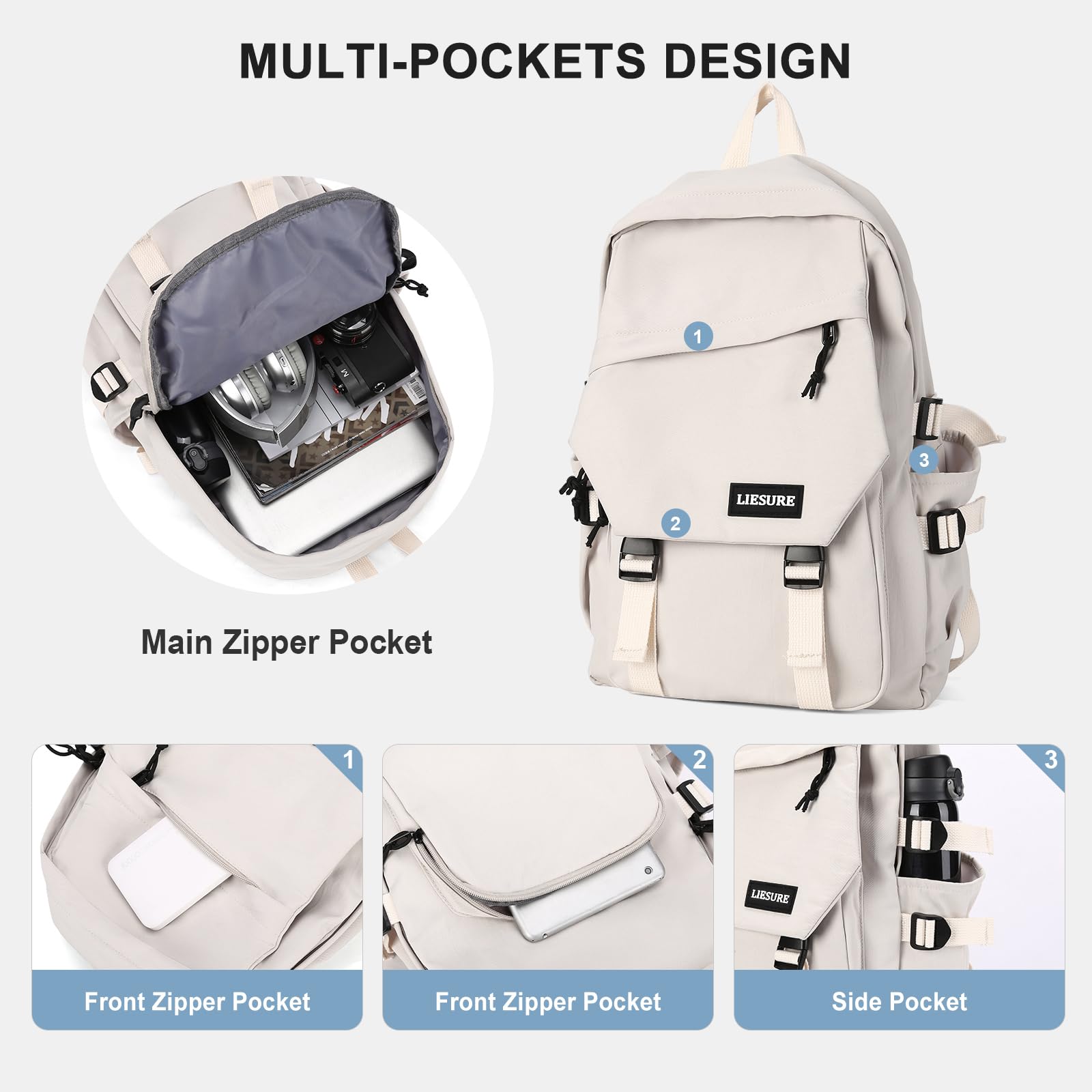 Lightweight Water-Resistant School Backpack for Men & Women - Casual Daypack, College Laptop Bag, Travel Rucksack & Sports Bookbag for High School & Middle School Students (White) - Perfect for Daily Commute, Campus Life & Outdoor Activities