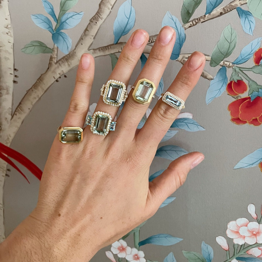 Emerald Cut Green Amethyst & Pavé Diamond 18K Gold Ring for Women - Elegant Wedding, Engagement & Anniversary Jewelry Gift