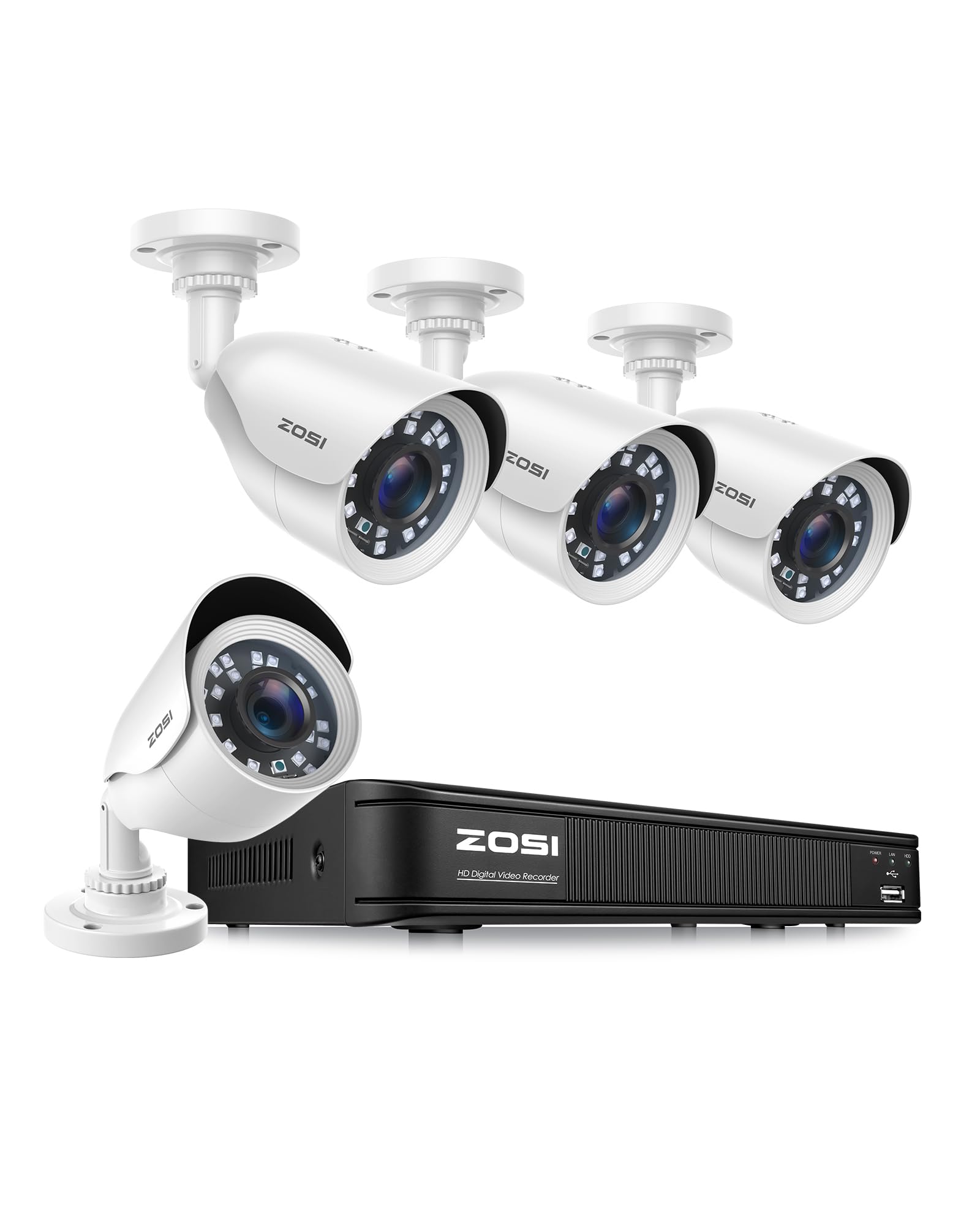 ZOSI H.265+ 5MP-Lite 8 Channel CCTV DVR Security Camera System with 4 x 1080p Weatherproof Bullet Cameras - Outdoor/Indoor Surveillance with Night Vision & Motion Alerts (No HDD Included) - Ideal for Home, Business & Property Security Monitoring