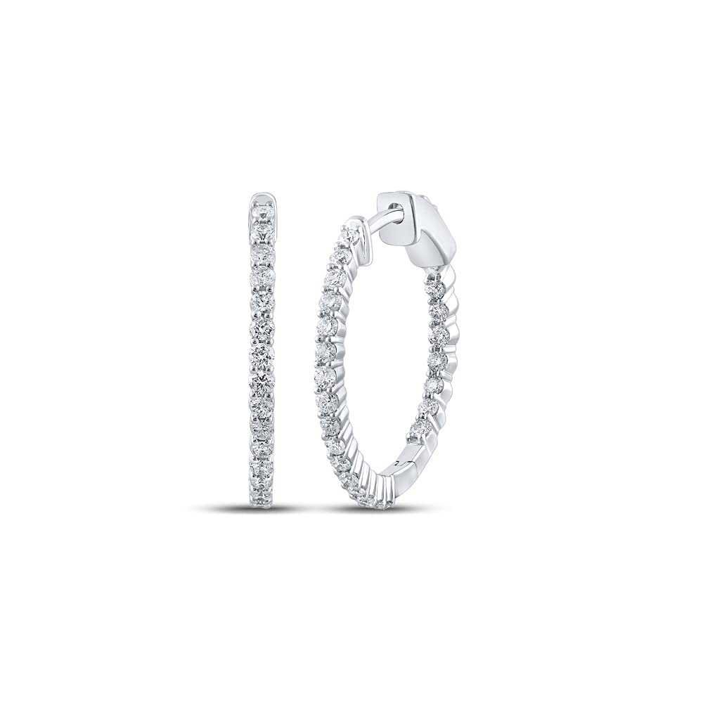 14K White Gold Round Diamond Hoop Earrings for Women - 1 CTTW Inside & Outside Design | Perfect for Weddings, Parties & Everyday Elegance