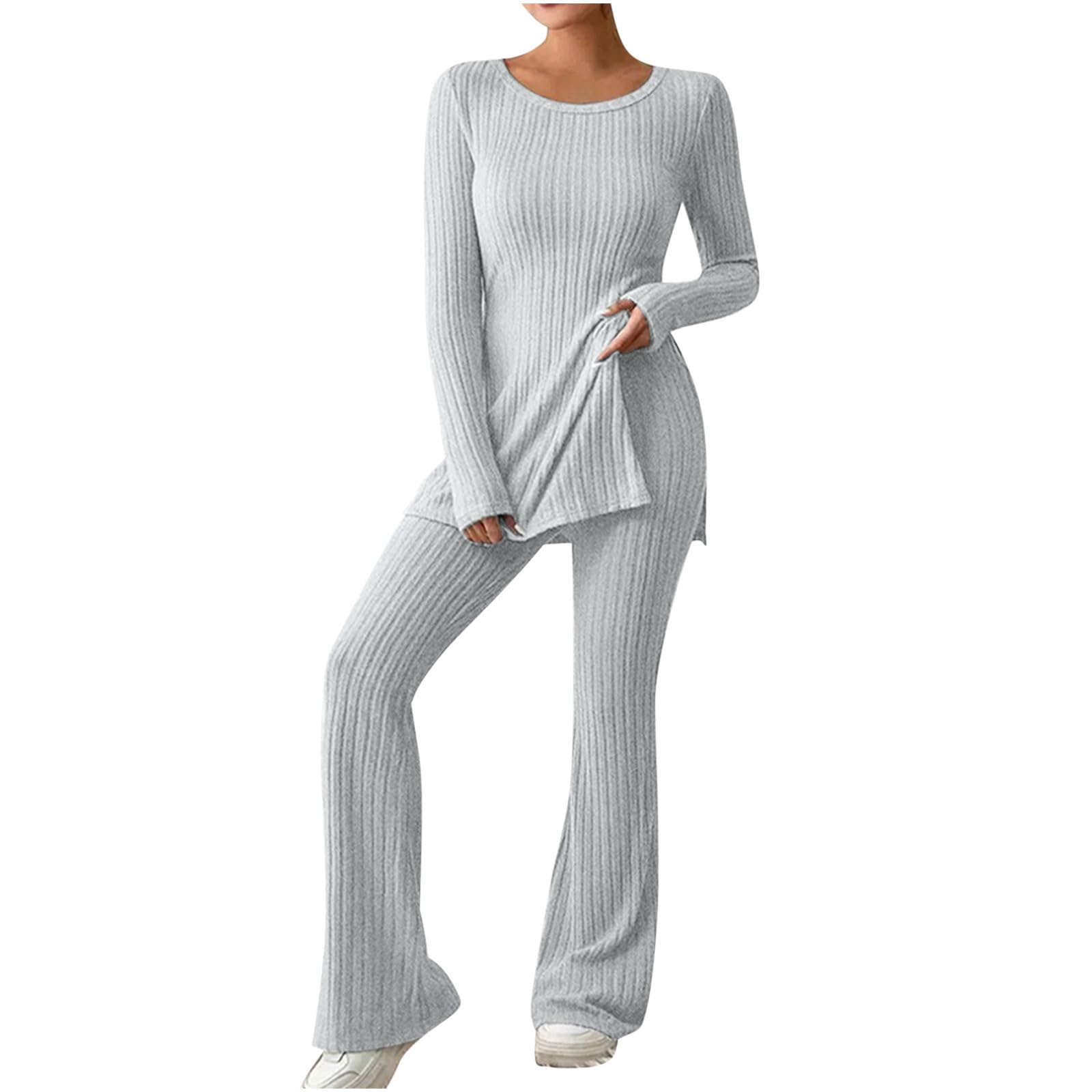 Women's Cozy Knit Lounge Set - 2 Piece Sweater & Pants Outfit for Fall | Soft Long Sleeve Top & Comfortable Bottoms | Perfect for Home Relaxation, Pajama Parties & Casual Wear