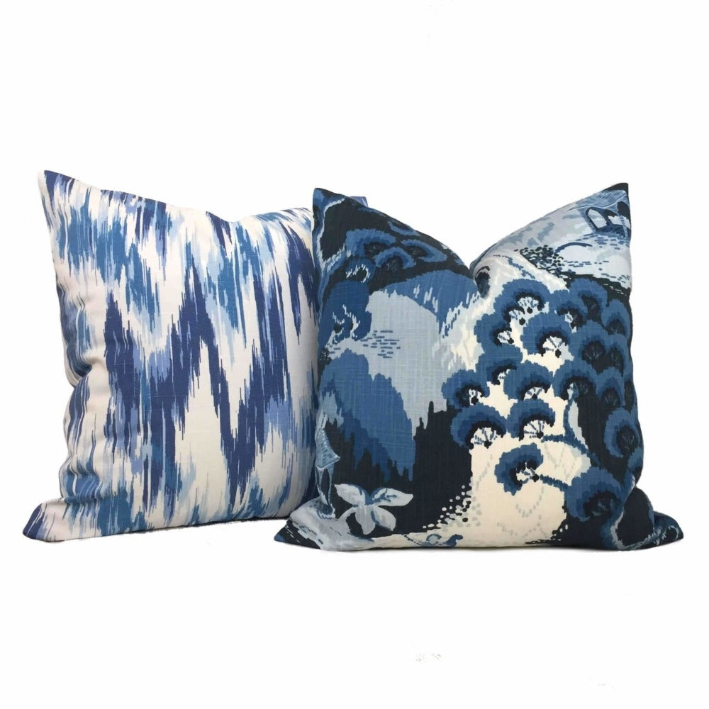 Designer Blue White Abstract Ikat Cotton Print Pillow Cover - Modern Home Decor for Living Room, Bedroom & Sofa