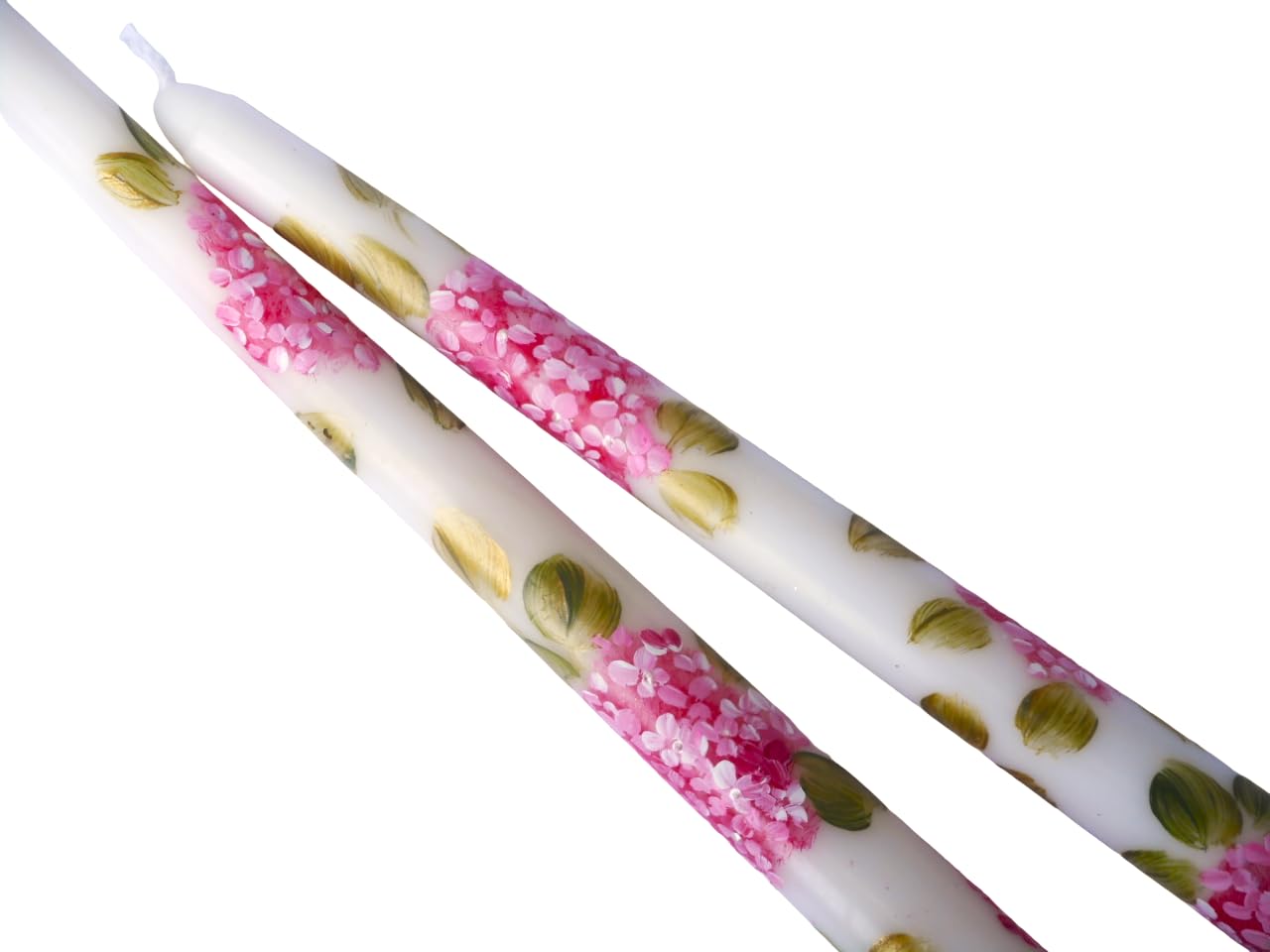Hand Painted Pink Hydrangea Flower Taper Candles - Dripless Romantic Spring Decorations for Wedding, Dining Table, Bathroom & Home Decor - Shabby Chic Floral Accents