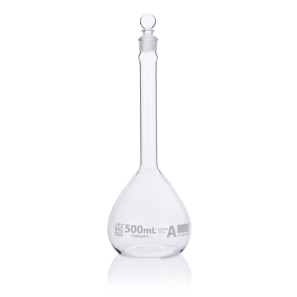 500mL Class A Volumetric Flask - Borosilicate Glass 3.3, ASTM E288 Certified, TC (To Contain) - 6-Pack Box - Perfect for Chemistry Labs, Scientific Research & Precise Liquid Measurements