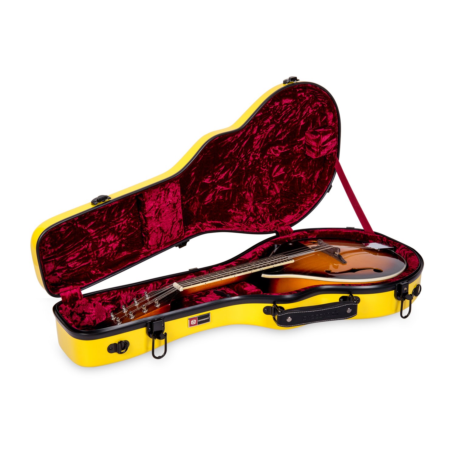 Crossrock F Style & A Style Mandolin Hard-Shell Fiberglass Case with Padded Backpack Straps - Yellow | Durable Protection for Travel, Performances & Storage