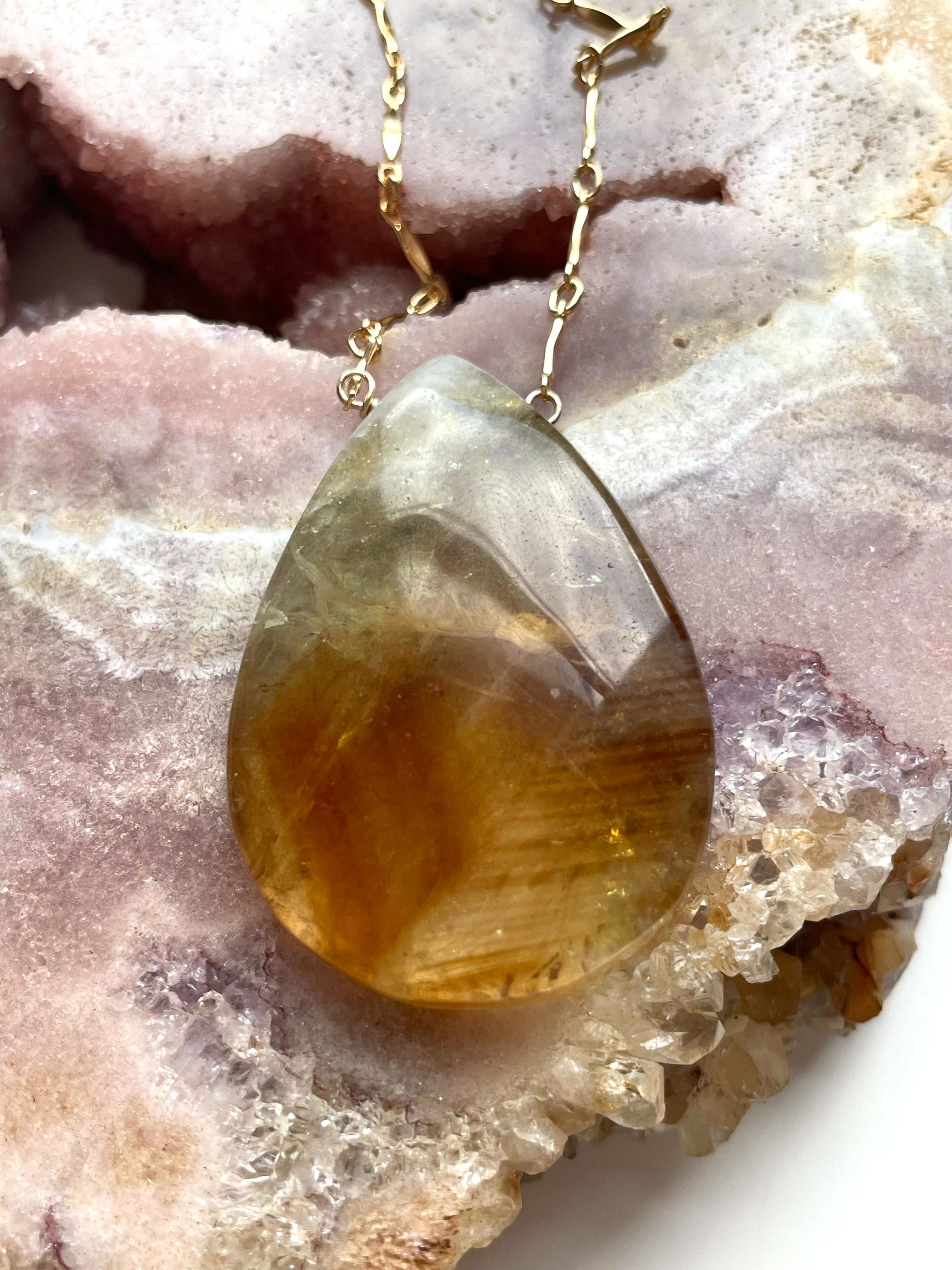 14K Gold Filled Chunky Genuine Yellow Citrine Necklace | Elegant Statement Jewelry for Women | Perfect for Parties, Weddings & Everyday Wear