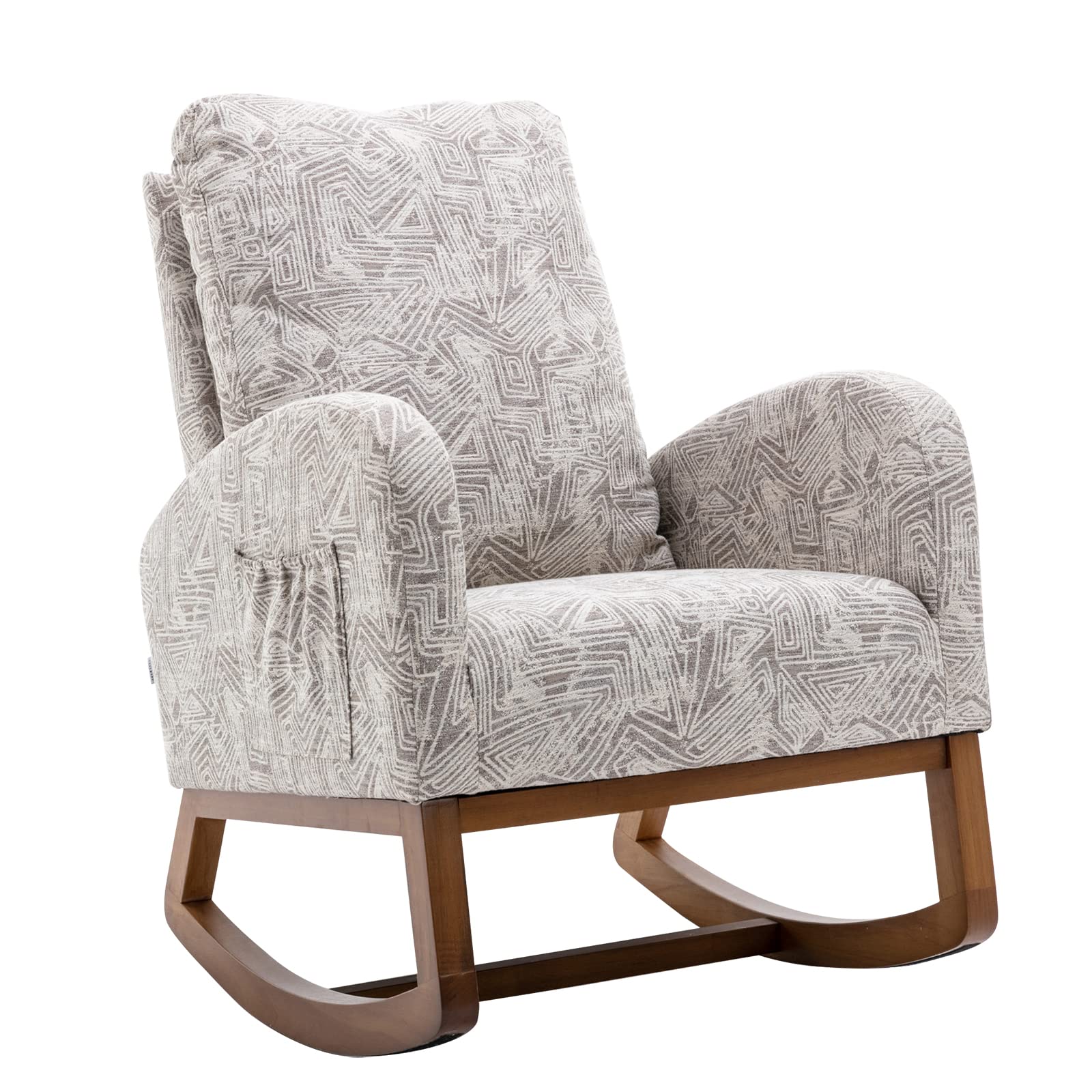 SSLine Upholstered Rocking Chair - Modern Mid-Century Comfortable Nursery Glider Rocker with Geometric Gray Fabric | Perfect for Living Room, Bedroom, Nursery, Study & Office Relaxation