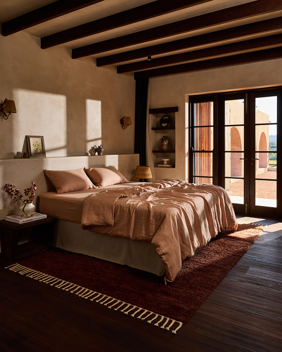 100% French Flax Linen Sheet Set - Breathable & Eco-Friendly Terracotta Bedding for All Seasons | Perfect for Master Bedroom, Guest Room & Vacation Homes