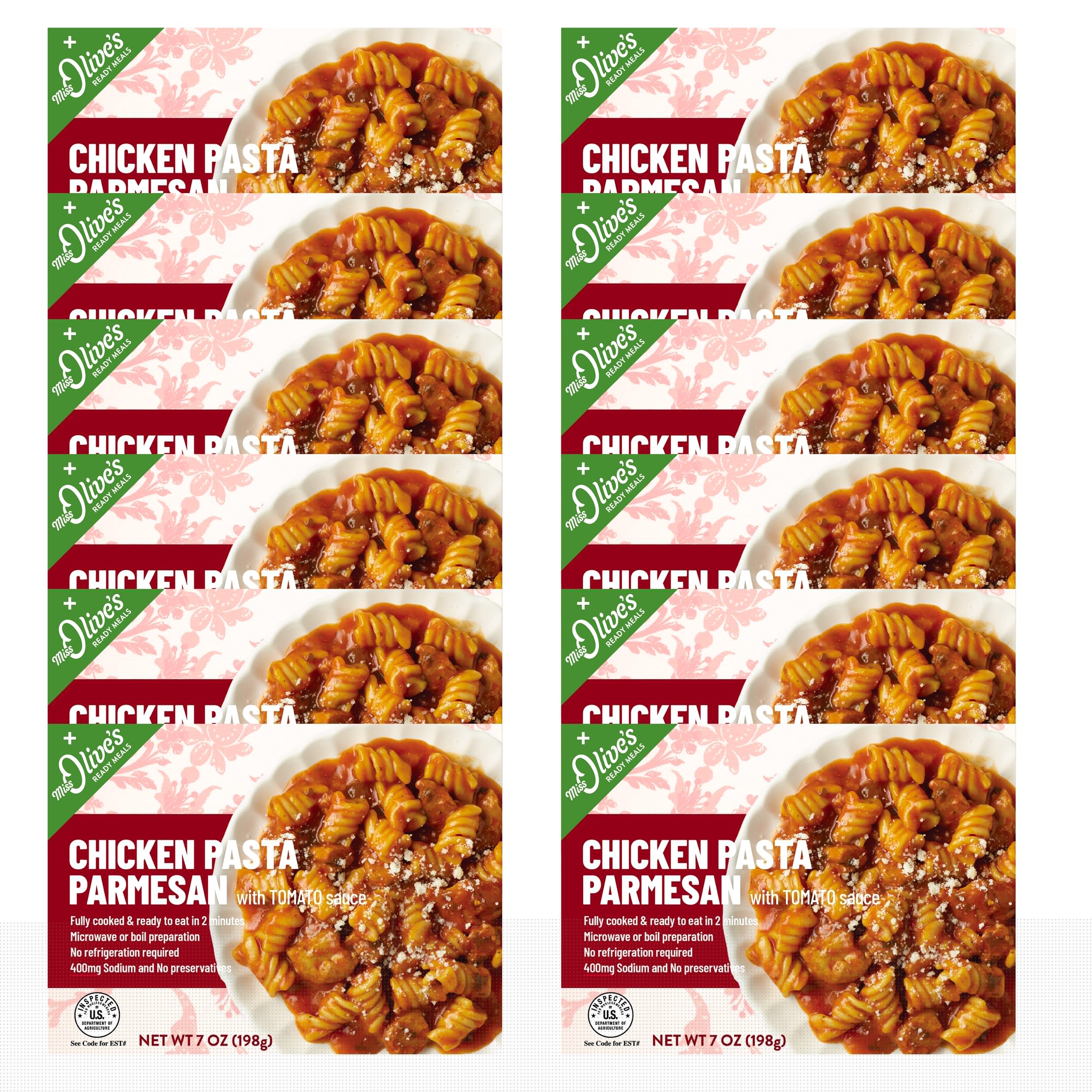 Miss Olives Chicken Pasta Parmesan with Tomato Sauce - 12 Pack | Authentic Italian Recipe | Perfect for Family Dinners, Quick Meals & Office Lunches