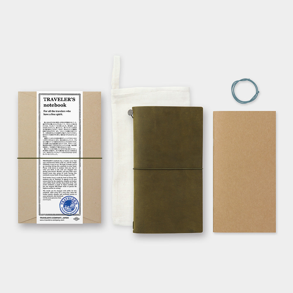 Traveler's Notebook Starter Kit - Regular Size Olive Brown Leather Cover with Refillable Notebooks & Accessories | Perfect for Journaling, Travel, Sketching & Daily Planning