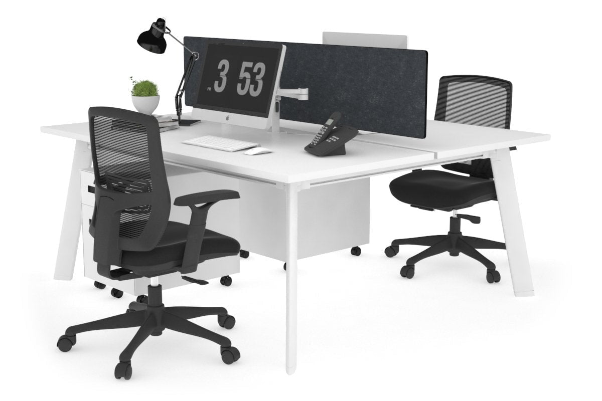 2 Person Workstation with White Frame - 1800L x 800W Switch Desk with Cable Management Scallop for Office & Home Workspace