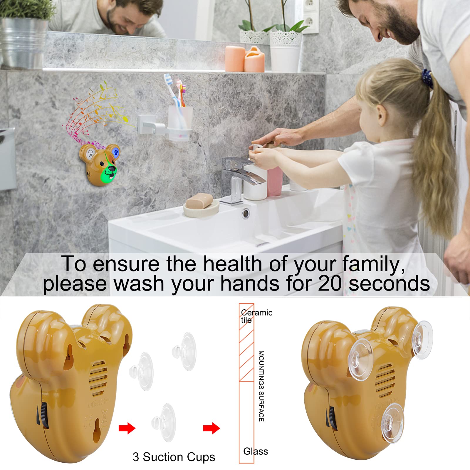 LUXSWAY Cute Animal Toothbrush Timer with Music & Volume Control - 2-Minute Brushing & 20-Second Handwashing Training for Kids - Rechargeable LED Visual Timer (Dog Design) - Perfect for Bathroom, Kids' Dental Hygiene & Handwashing Routine