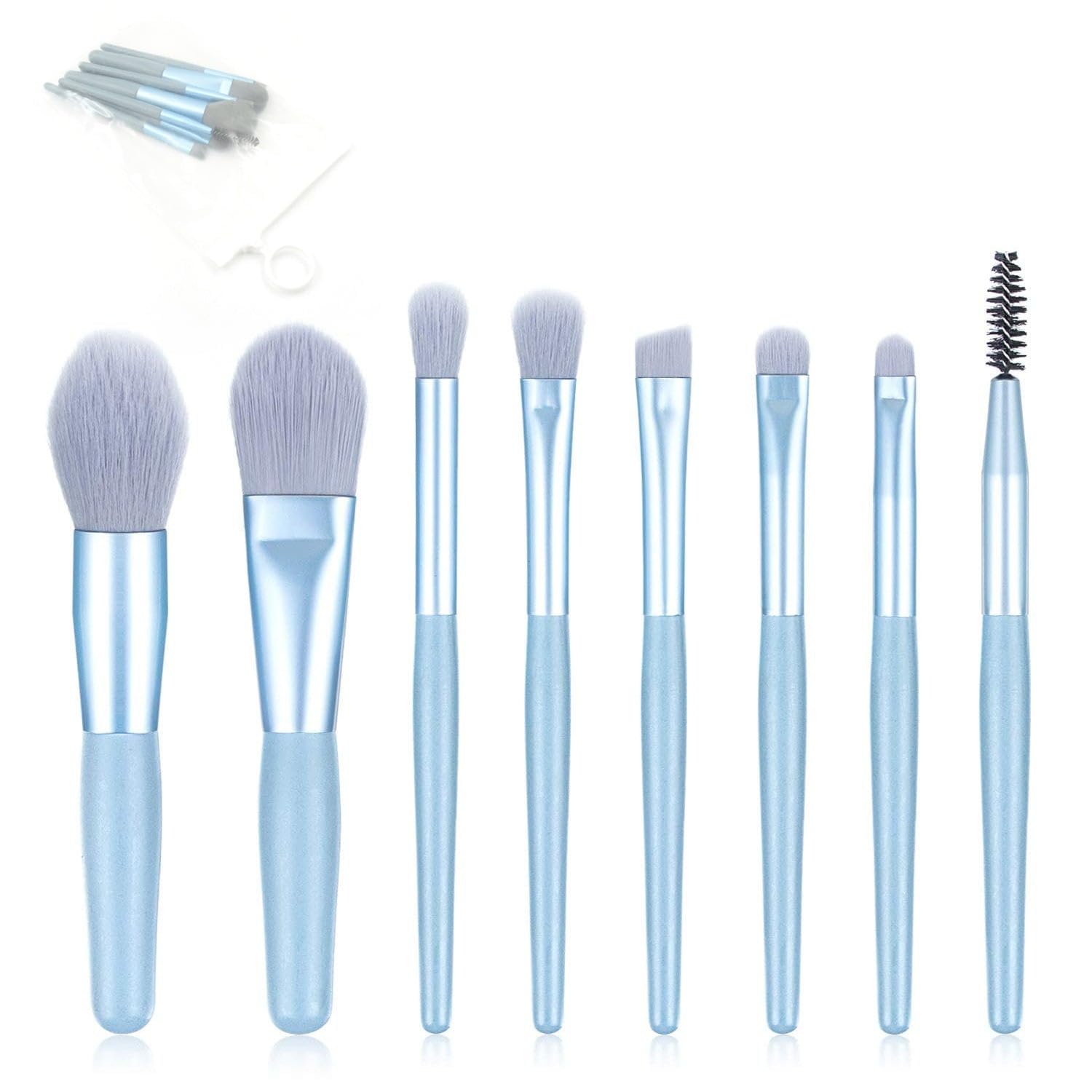 PRIMARIO Mini Makeup Brush Set with Travel Case - 8 Piece Portable Foundation Brush Kit (Mix Colors) - Perfect for On-the-Go Makeup & Travel Essentials