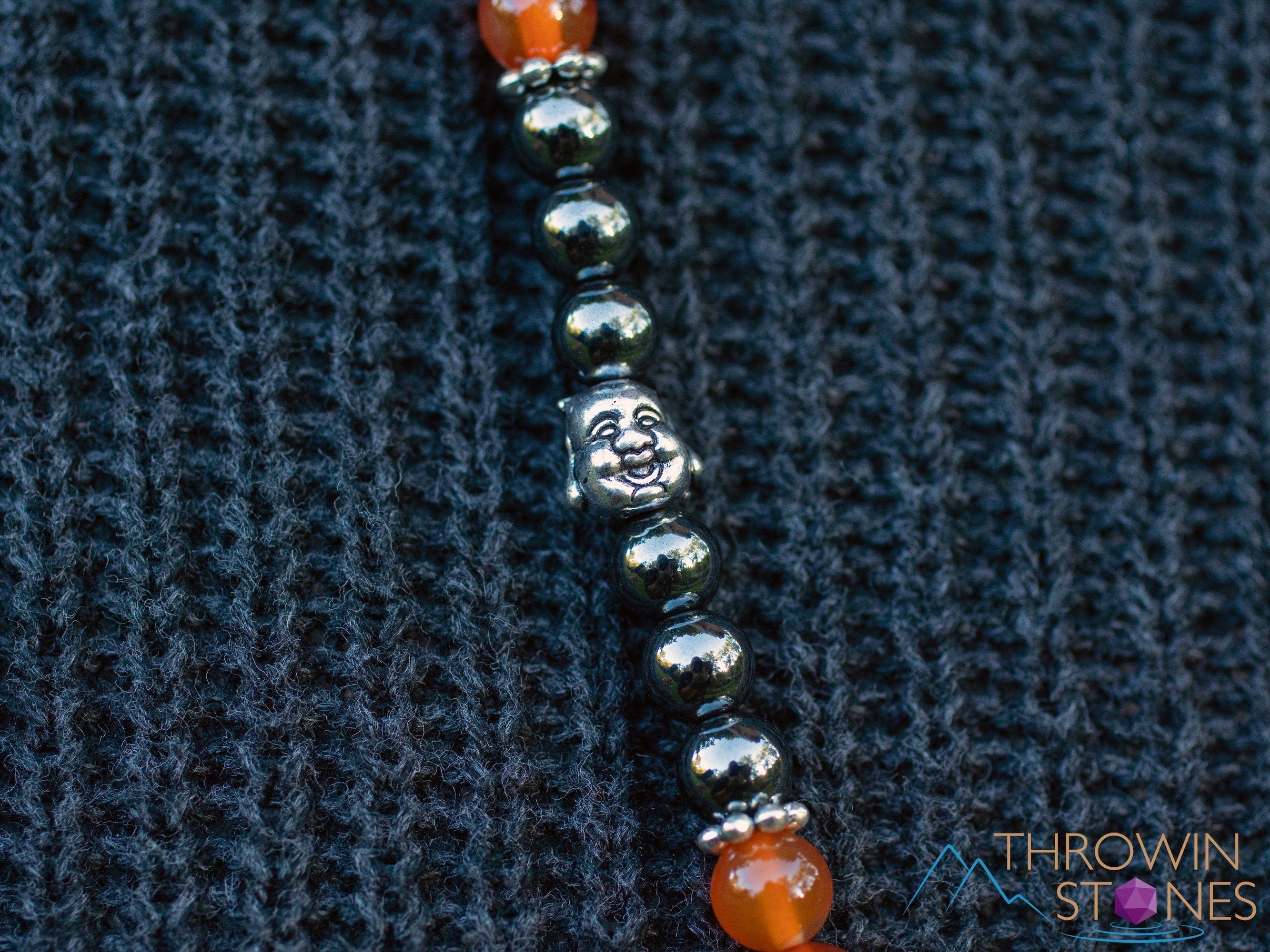 Healing Hematite Carnelian Crystal Mala Necklace with Buddha Charm - Handmade Beaded Jewelry for Meditation, Chakra Balancing & Spiritual Healing | E1830