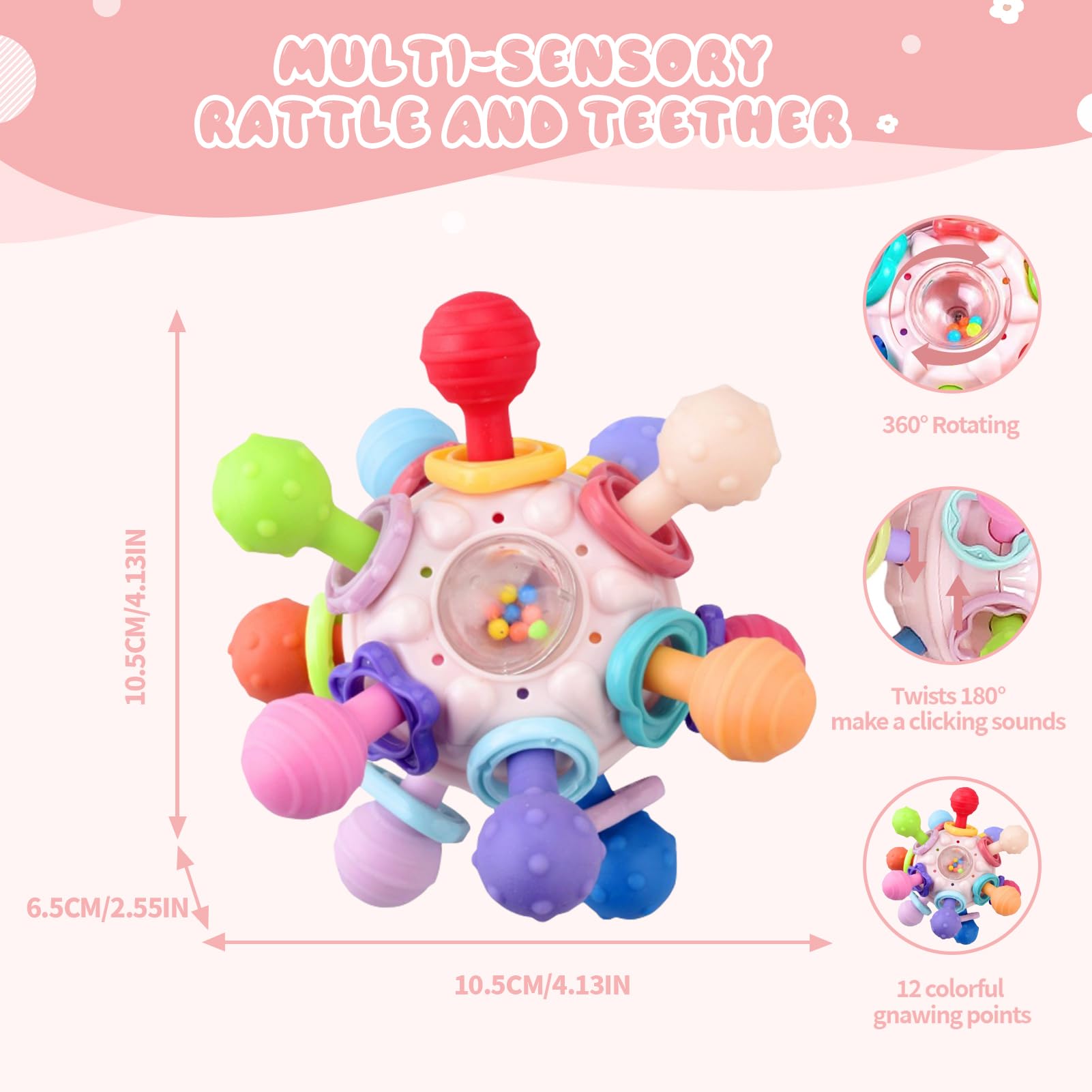 **Organic Baby Teething Toys for 0-18 Months | Montessori Sensory Toys for Infants & Toddlers | Safe Chewable Teethers for Boys & Girls | Newborn Essentials & Baby Shower Gifts (Pink) – Perfect for Soothing Sore Gums & Early Learning Play**