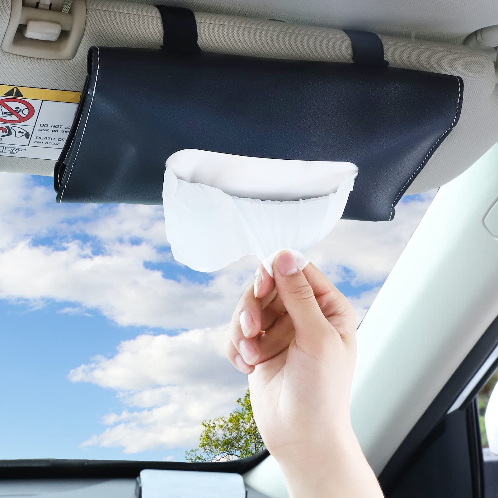 **Accmor PU Leather Car Tissue Holder - Sun Visor & Backseat Napkin Box for Vehicle, Auto, SUV - Perfect for Road Trips & Daily Commute**