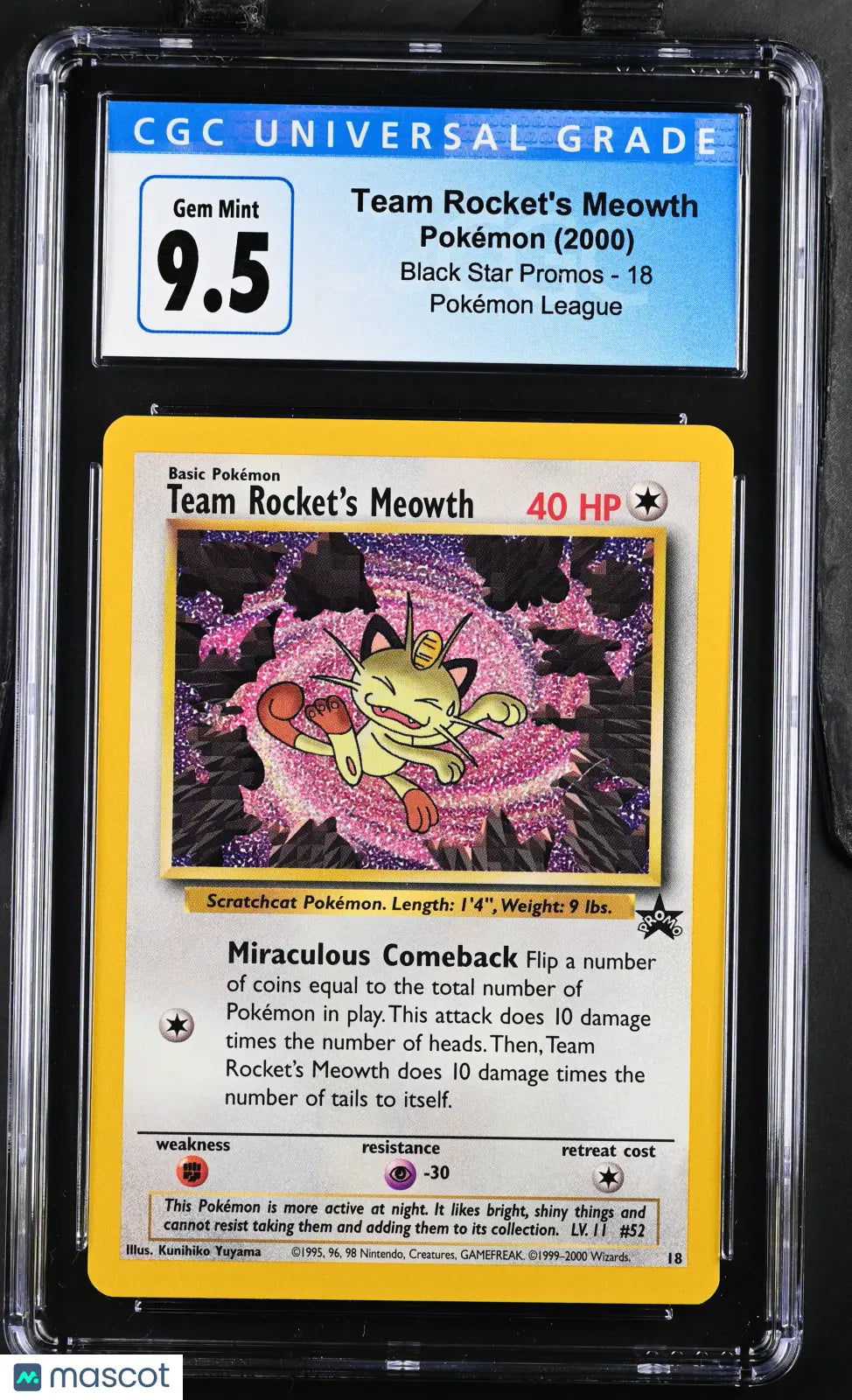 2000 Pokémon Black Star Promos Team Rocket's Meowth #18 English CGC 10 Graded Card - Perfect for Collectors, Gaming Enthusiasts & Pokémon Battles