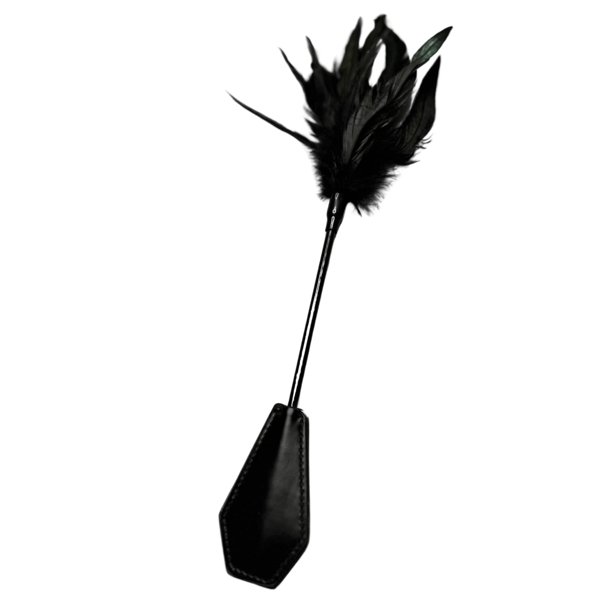 Black Faux Leather & Feather BDSM Tickler Crop - Sensual Sensory Whip for Adults, Couples Play, Spanking, Roleplay & BDSM Accessories - Perfect for Bedroom, Dungeon & Sensual Massage
