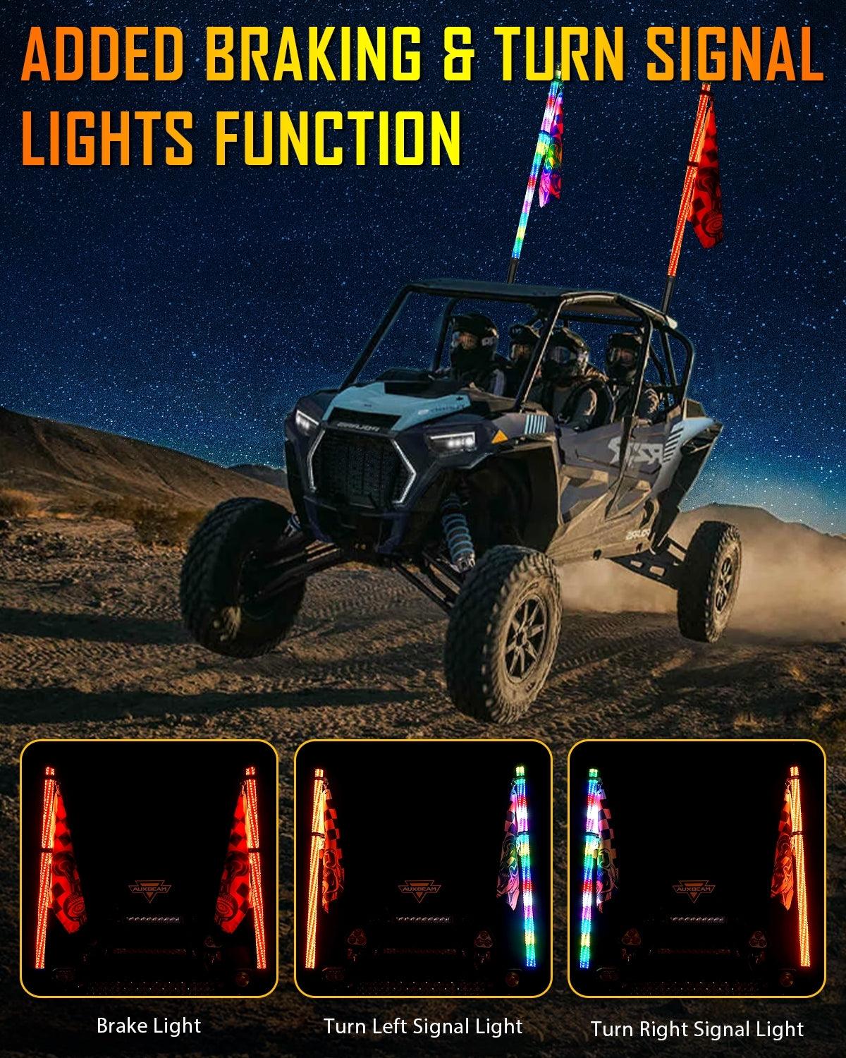 RGB LED Whip Lights with Turn Signal & Brake Light - Bluetooth APP & Remote Control for Off-Road Vehicles, ATV, UTV & Dune Buggies - Waterproof & Durable for Night Riding & Outdoor Adventures