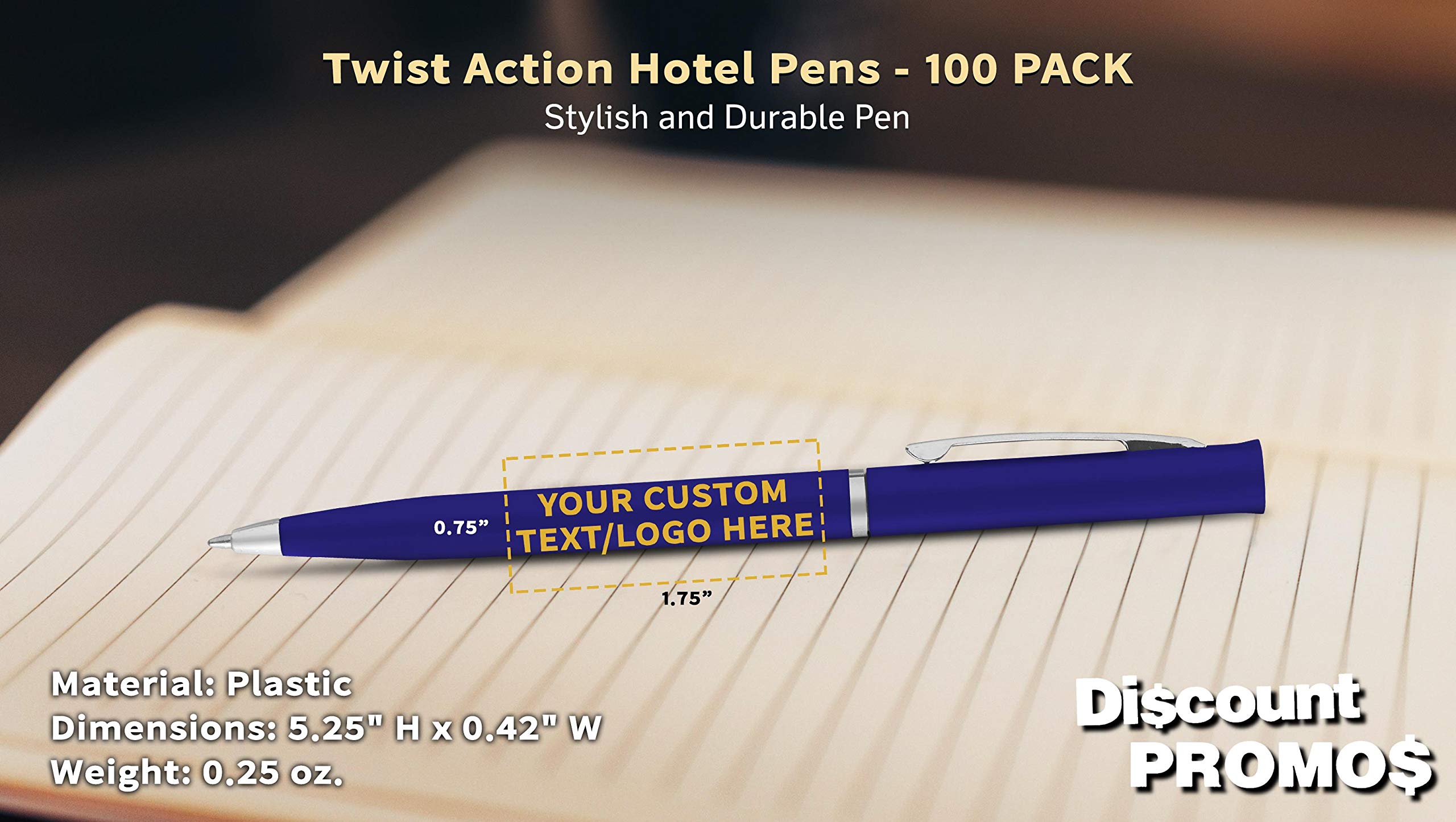 Custom Personalized Alston Twist Action Pens - 100 Pack Bulk Office Supplies with Chrome Clip - Engraved Text/Logo - Blue Plastic Pens for Business Promotions, Corporate Gifts & School Events