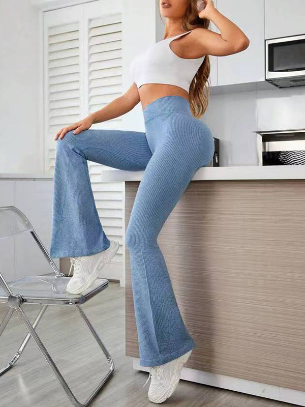 ZASUWA Women's High Waisted Flare Pants - Solid Color & Striped Design for Casual & Office Wear | Comfortable Wide Leg Trousers for Everyday Fashion